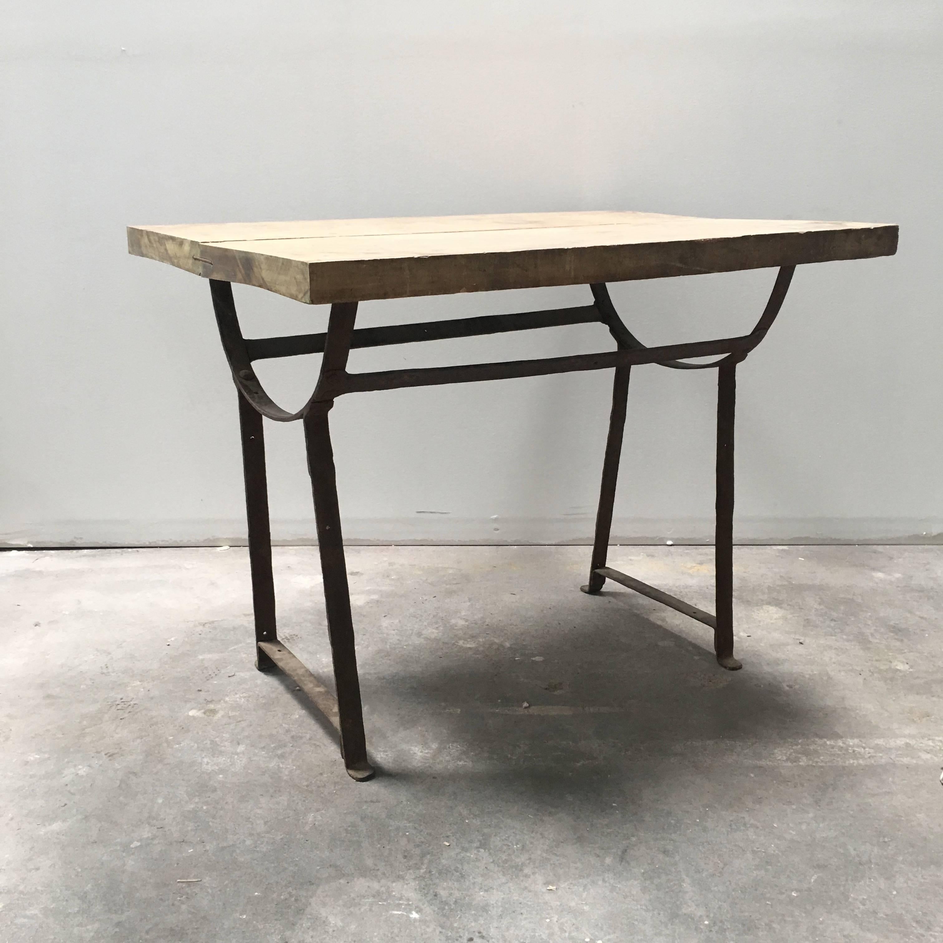 19th Century Wood and Metal Trestle Table 2