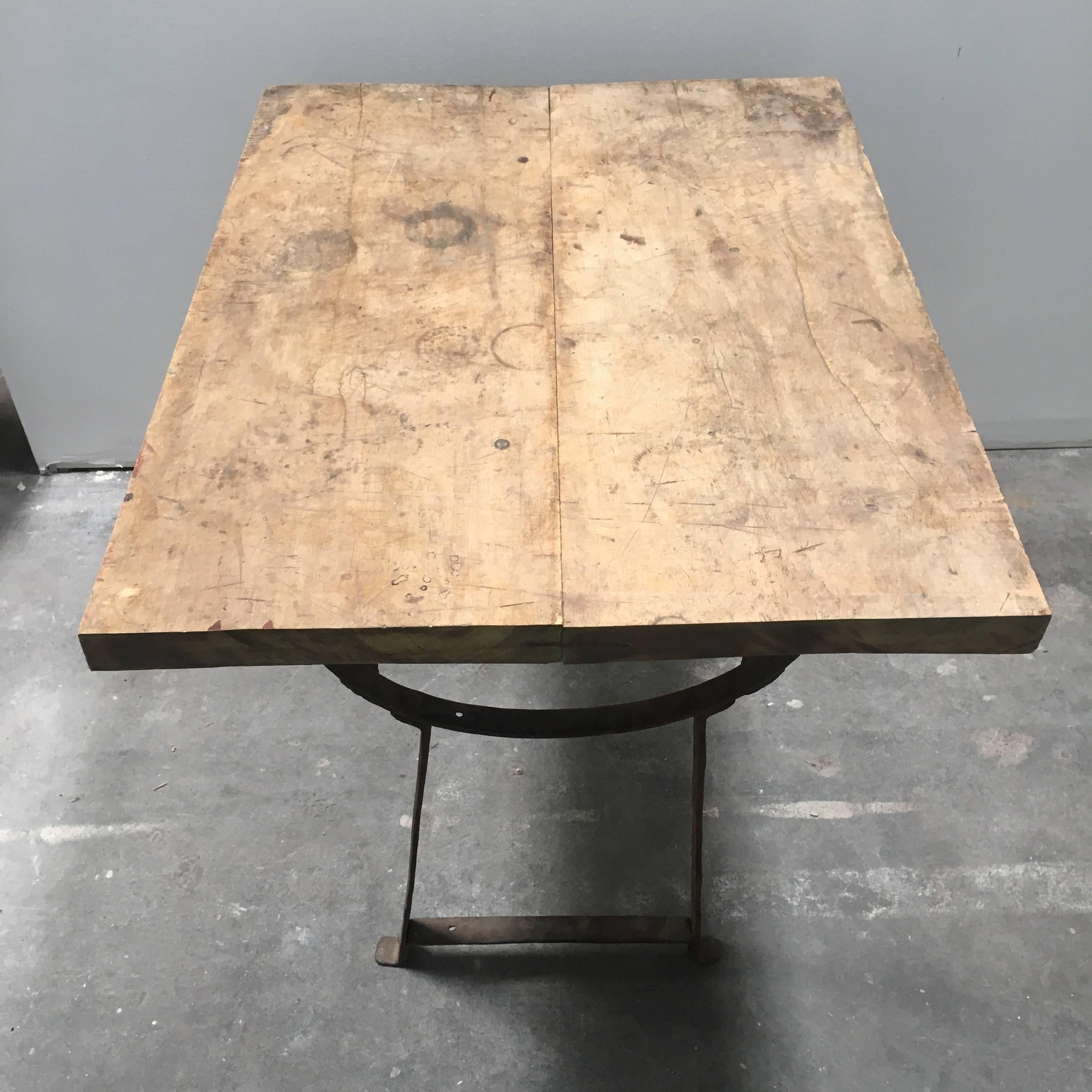 European 19th Century Wood and Metal Trestle Table