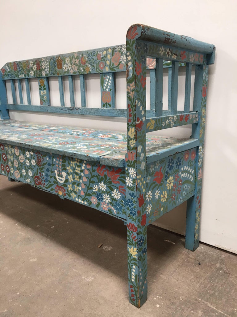 Vintage HandPainted Floral European Storage Bench at 1stDibs