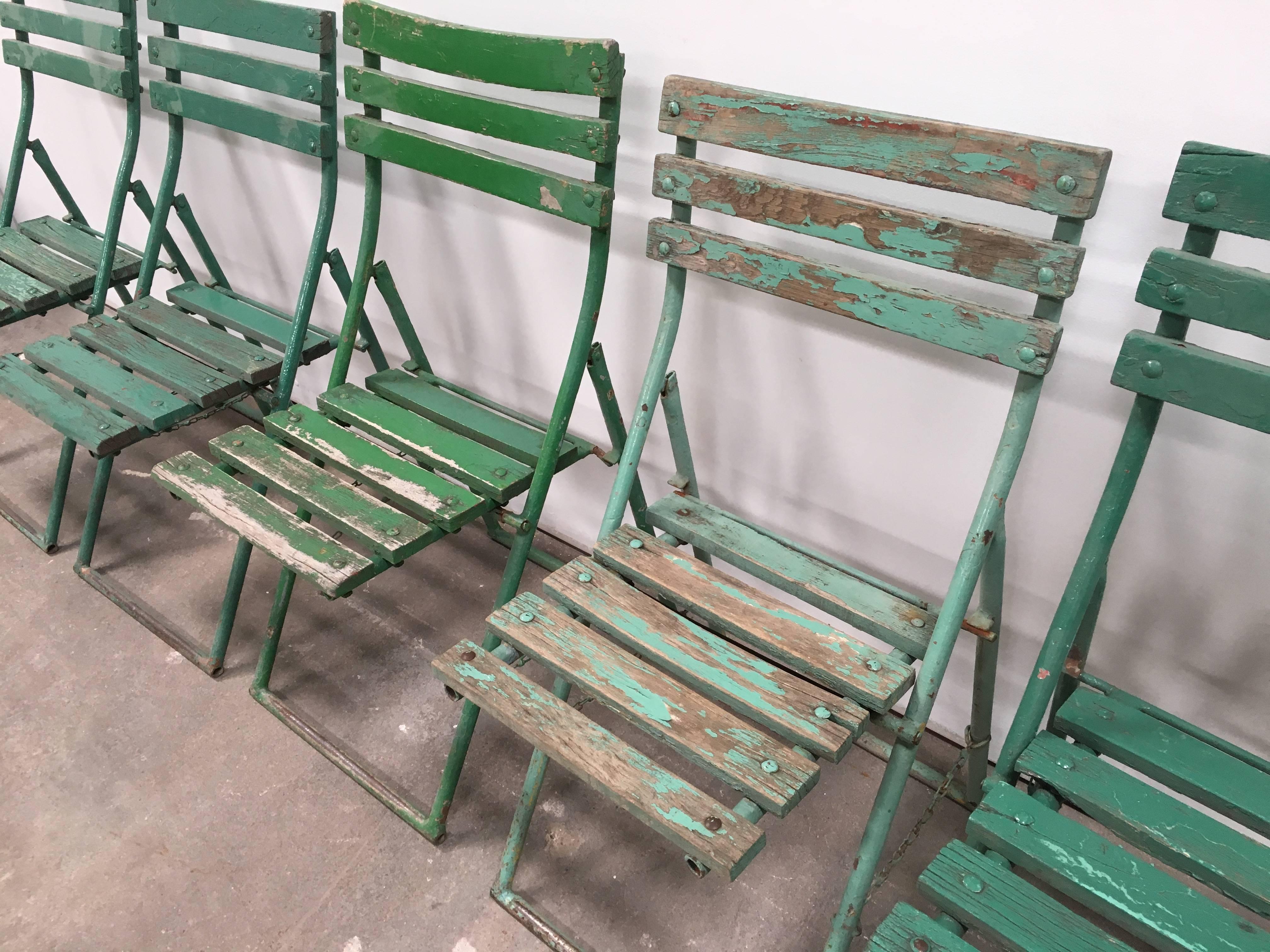 Six Antique French Wood and Metal Folding Chairs at 1stDibs