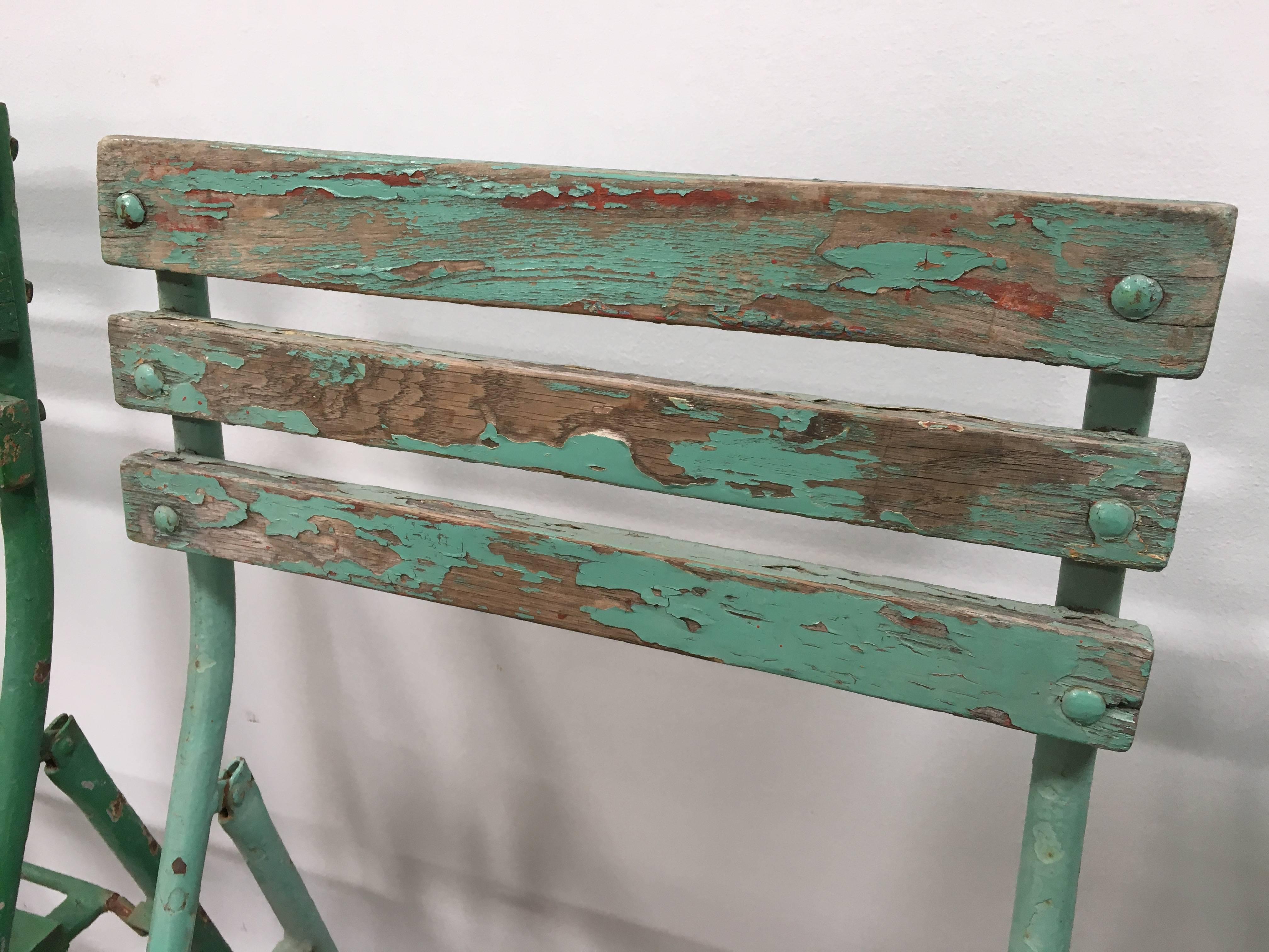 Six Antique French Wood and Metal Folding Chairs at 1stDibs