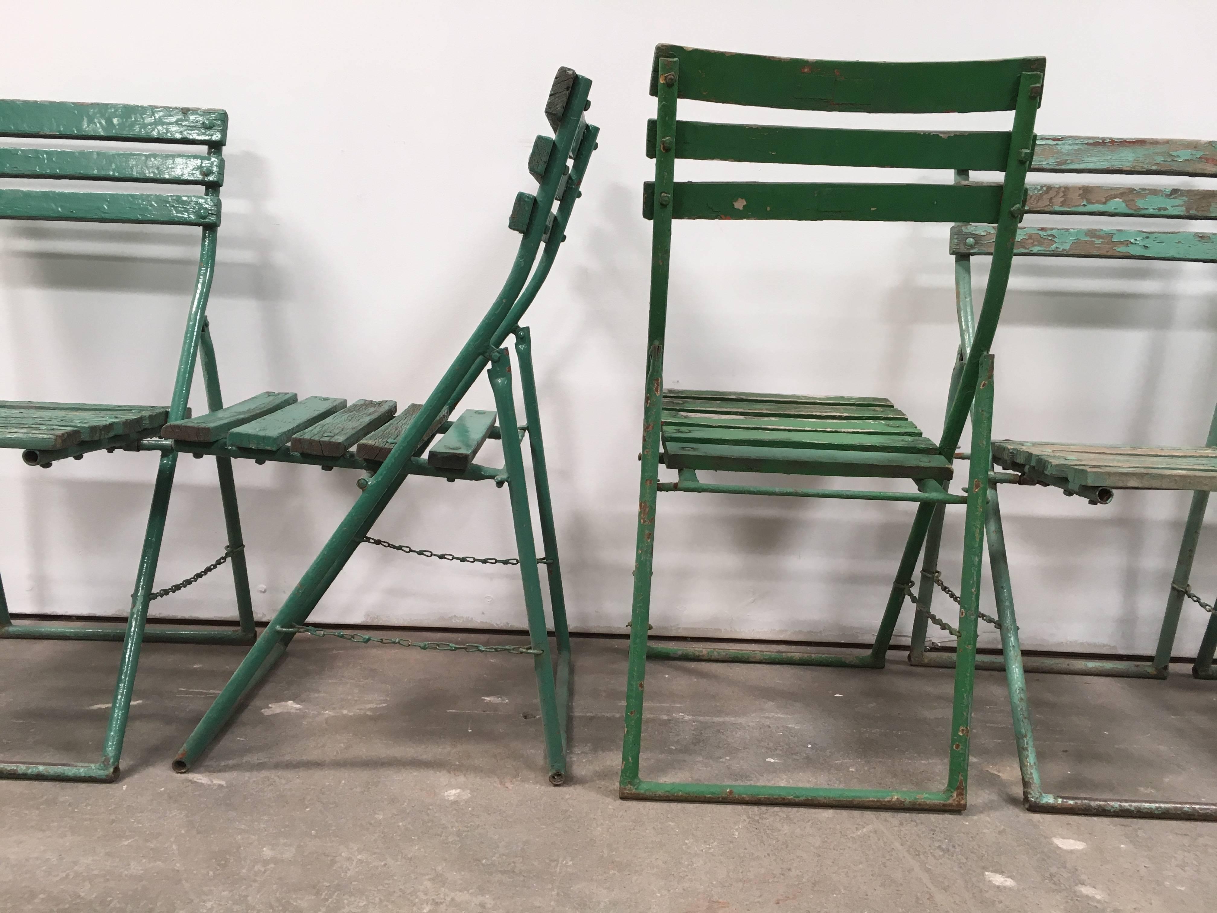 Six Antique French Wood and Metal Folding Chairs at 1stDibs