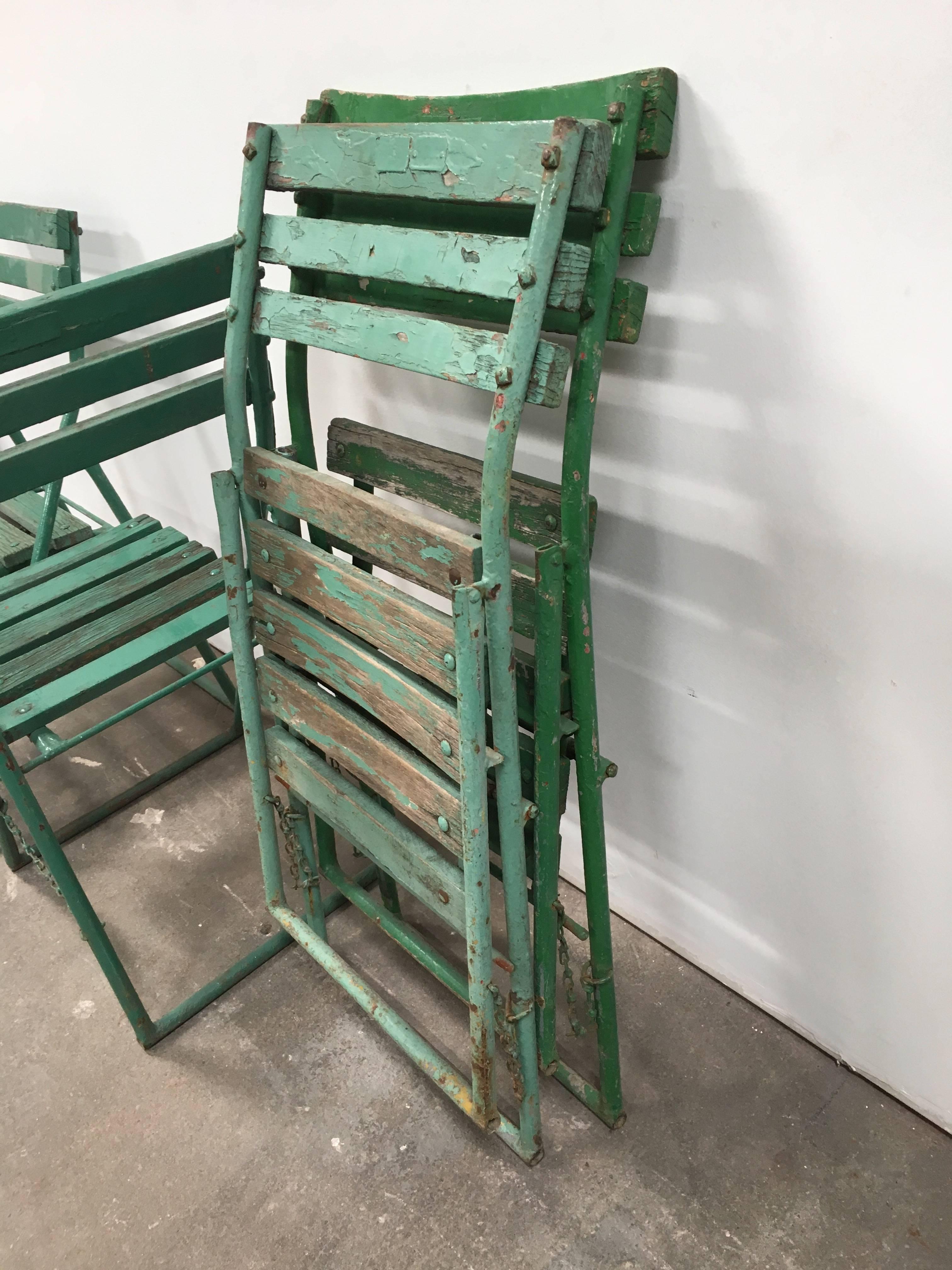 Six Antique French Wood and Metal Folding Chairs at 1stDibs