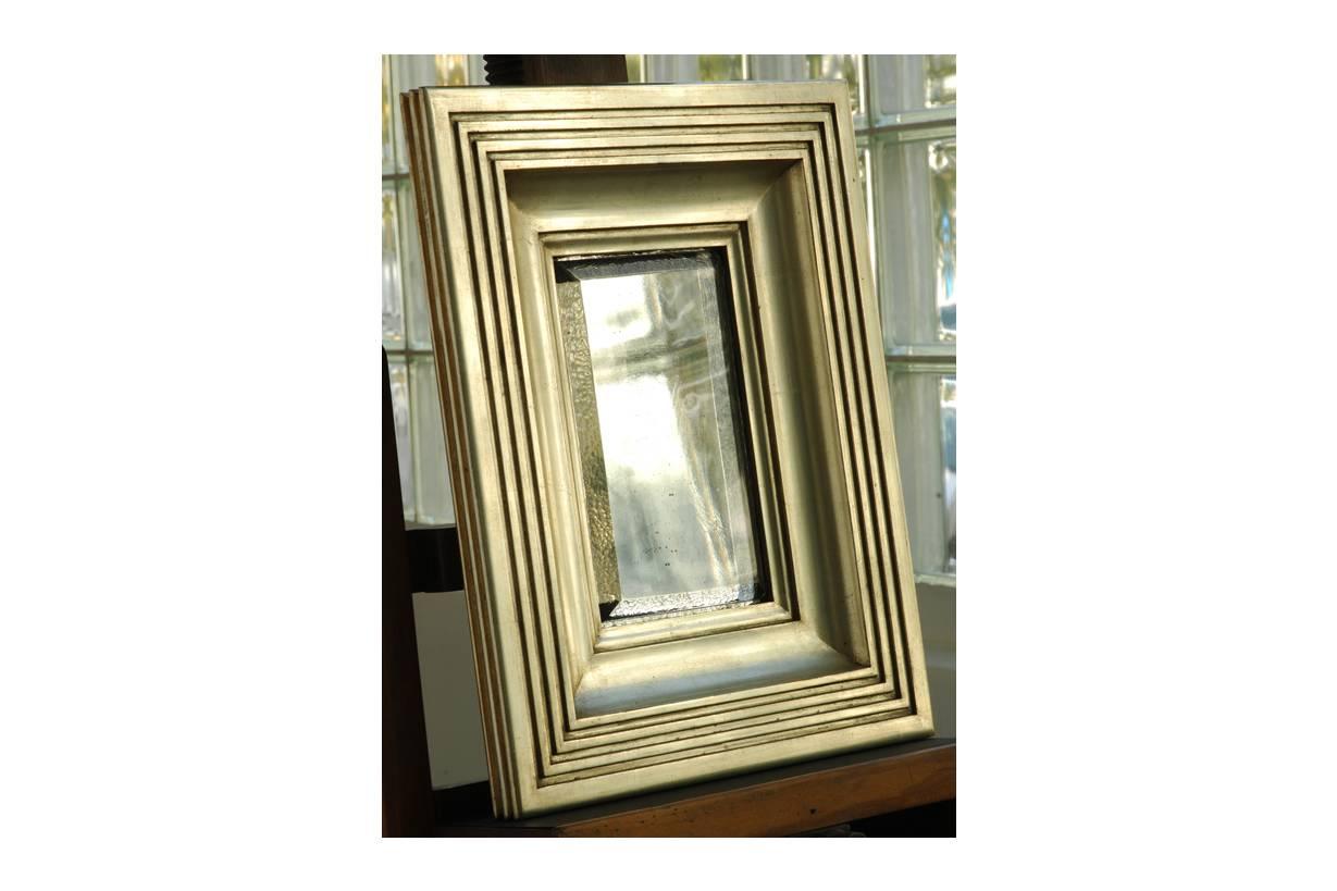 American Degas No. 4 Fluted/Reeded Wall Mirror, Gilded in White Gold by Bark Frameworks For Sale