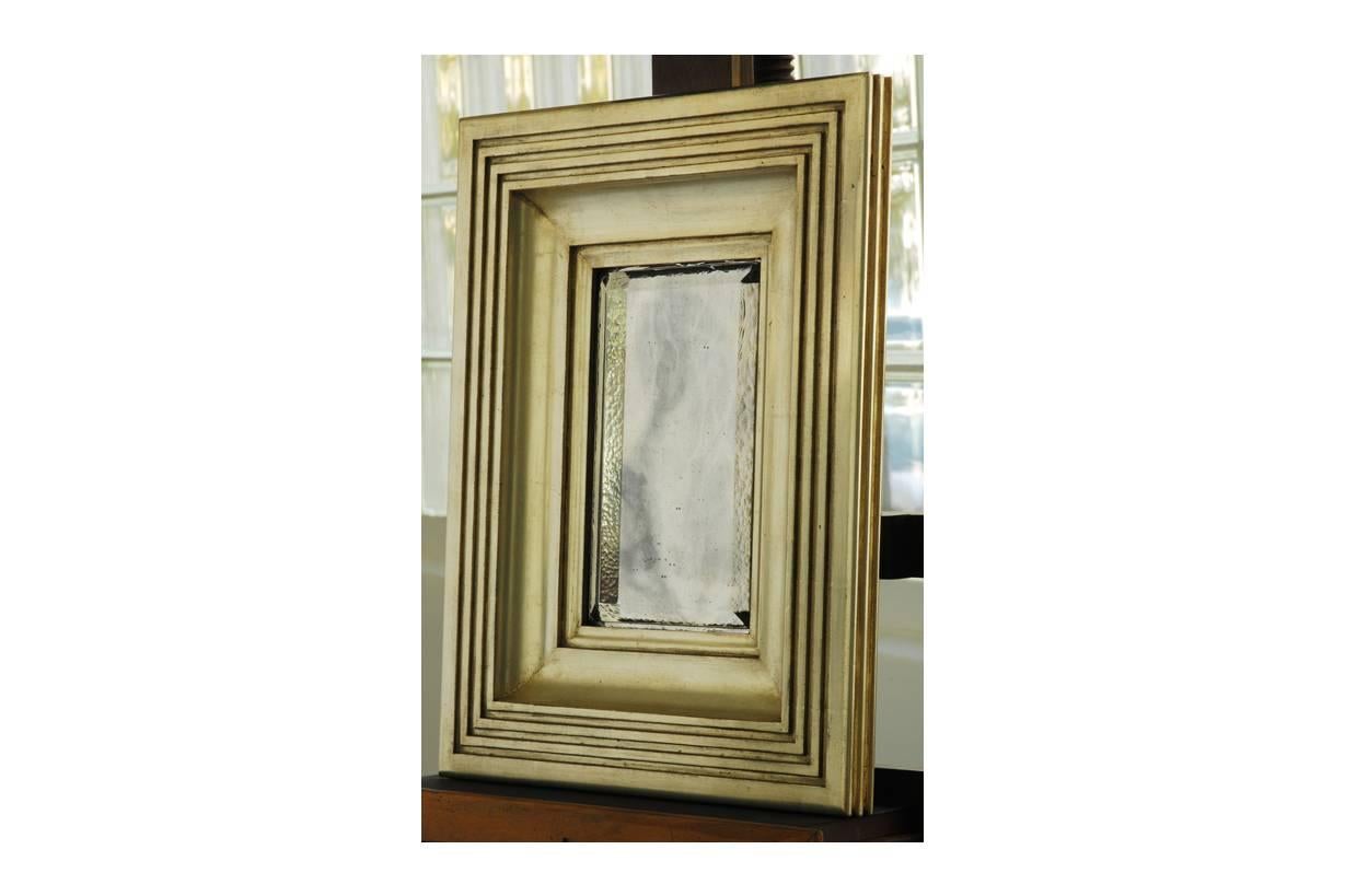 Burnished Degas No. 4 Fluted/Reeded Wall Mirror, Gilded in White Gold by Bark Frameworks For Sale