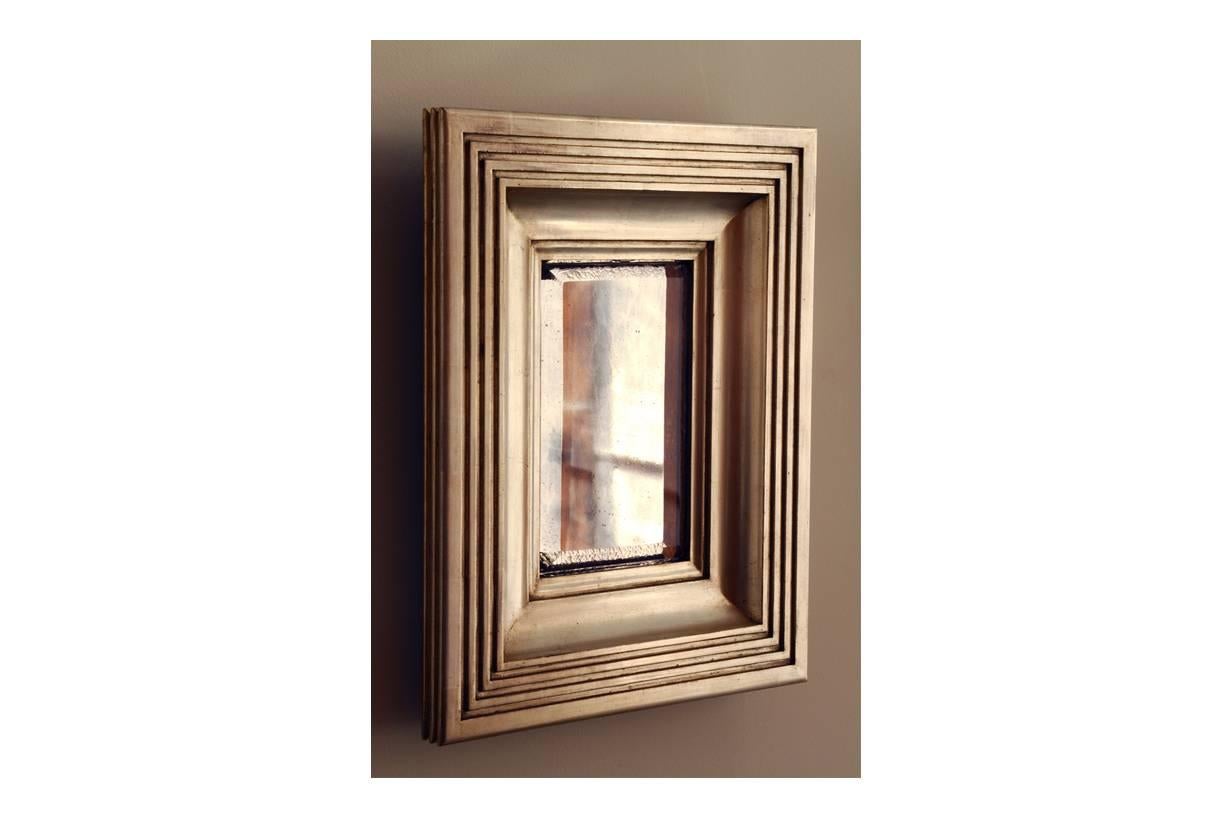 Degas No. 4 Fluted/Reeded Wall Mirror, Gilded in White Gold by Bark Frameworks In Excellent Condition For Sale In Long Island City, NY