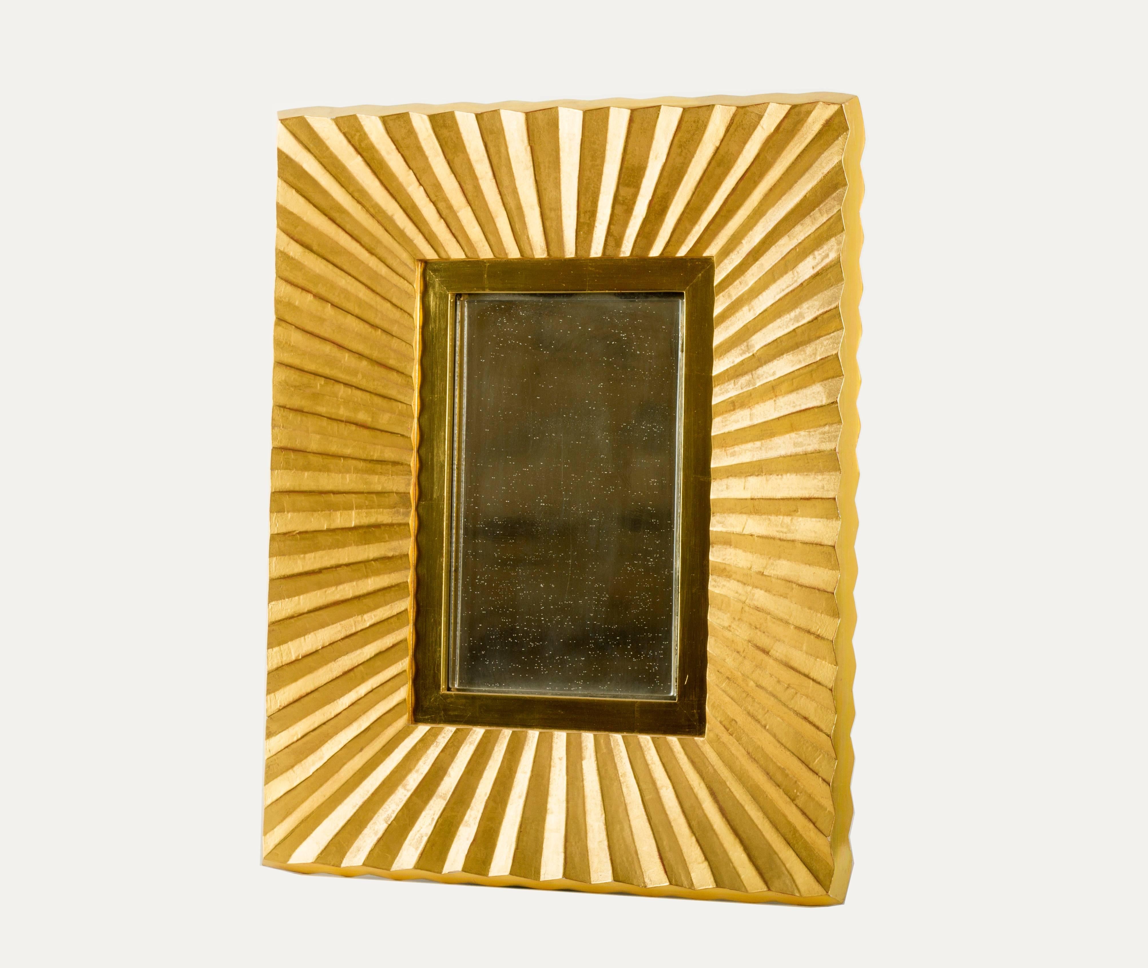 Burnished Bark Frameworks 23-Karat Gold Pleated Wall Mirror, Designed by Jared Bark For Sale