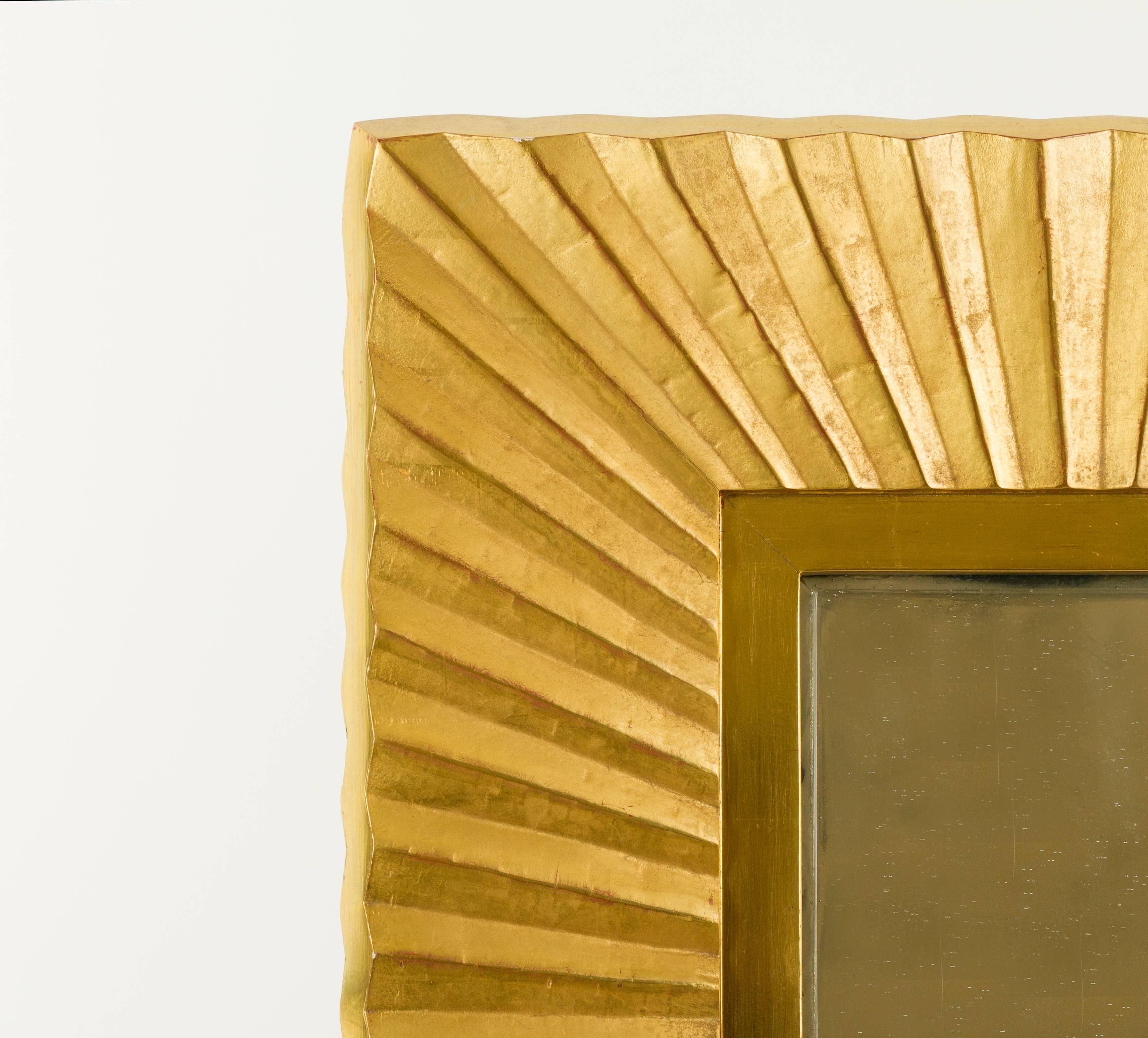Bark Frameworks 23-Karat Gold Pleated Wall Mirror, Designed by Jared Bark In Excellent Condition For Sale In Long Island City, NY