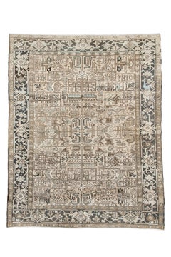 Vintage Heriz Rug with Sand Field and Cocoa Tribal Motifs