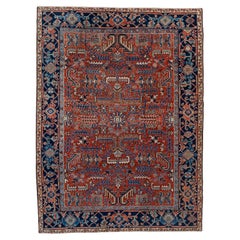 Vintage Heriz Rug with Terracotta Field and Indigo Border Detailing
