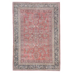 Vintage Sivas Rug with Coral Field and Charcoal Floral Border