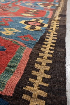 Vintage Turkish Kilim with Stacked Red Medallions on Indigo Blue