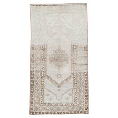 Vintage Anatolian Rug in Pale Ice Blue and Taupe with Stepped Medallion
