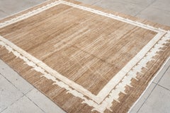 Vintage Tibetan Rug in Natural Camel with Ivory Serrated Border