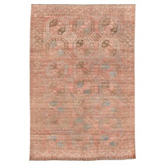 Vintage Afghan Rug in Faded Coral with Octagonal Gul Pattern