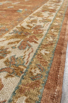 Vintage Turkish Oushak Rug in Apricot with Ivory Floral Border