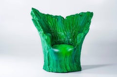 Armchair "Green" and Pouf Hand-Carved Polyurethane Body Numbered from 1 to 30