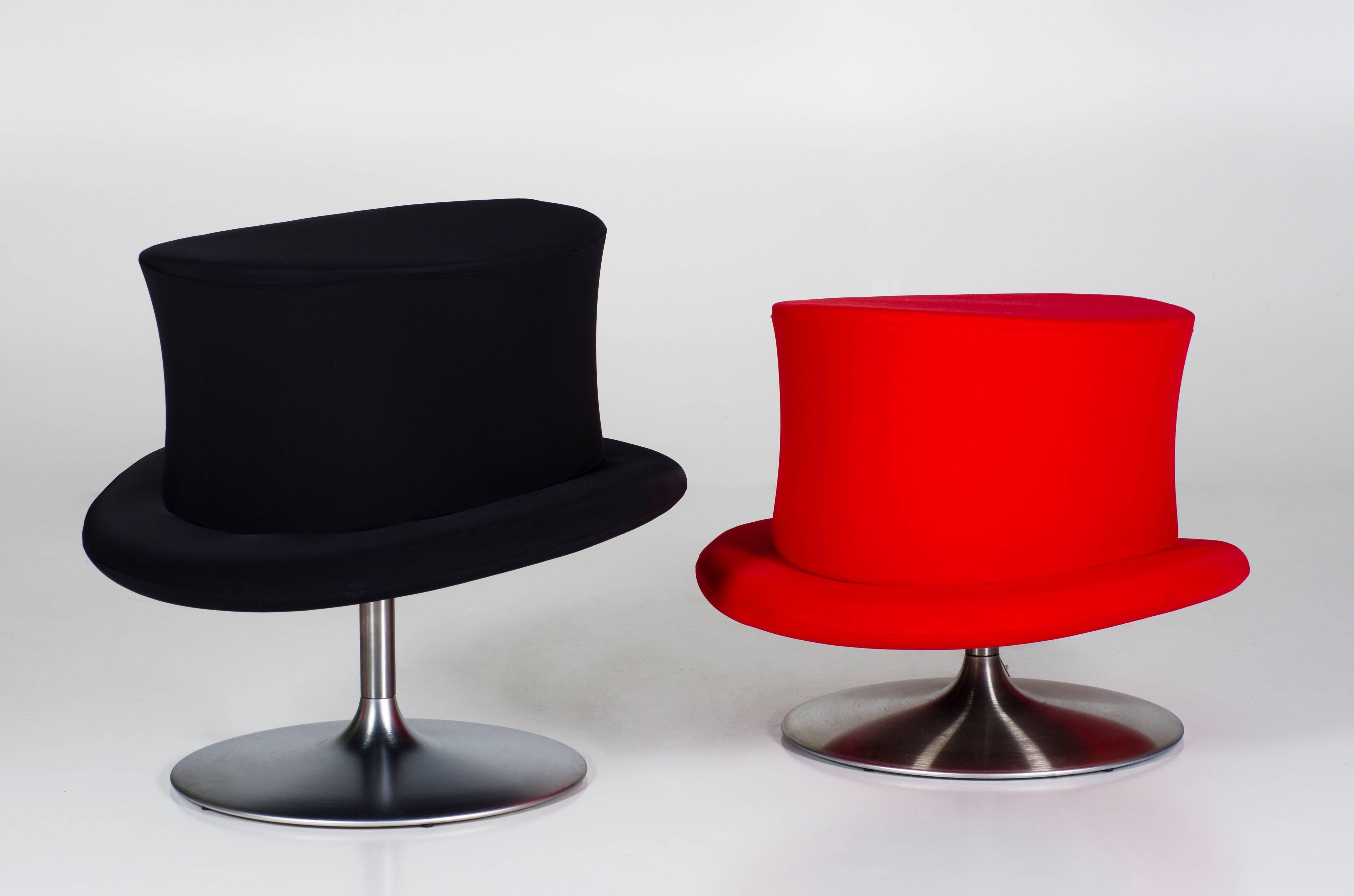 An ironic and fun poufs series. Every single seat reminds you of particular sensations and emotions. A perfect pouff/stool for every worldliness: a Top Hat elegant, formal or…broadway!
Handmade polyurethane body, steel structure.
Elastic fabric