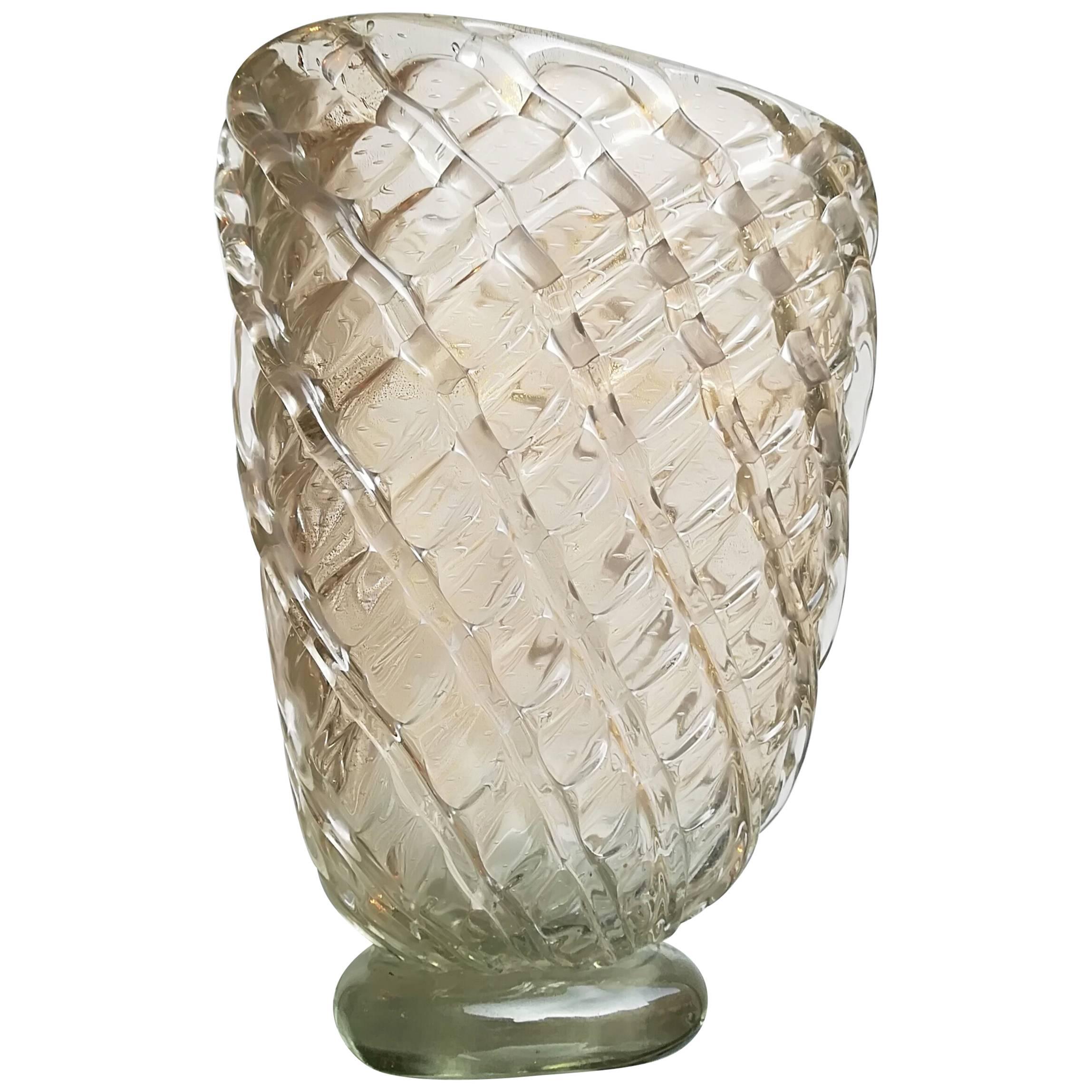 Vase italien Barovier mi-siècle en verre de Murano et feuilles d'or, 1940