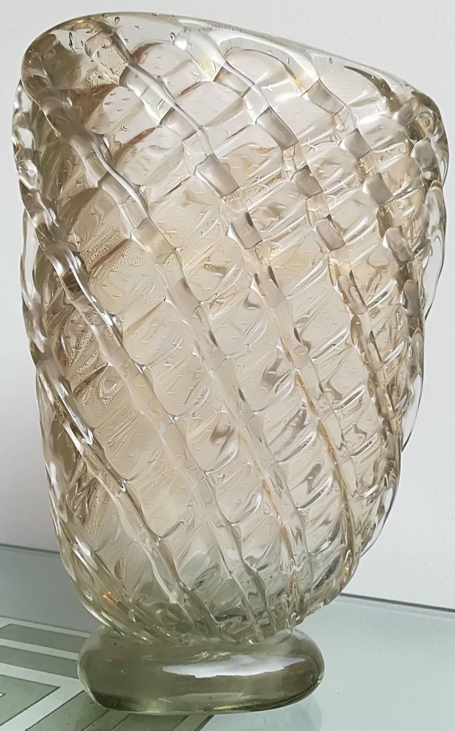 Mid-Century Modern Barovier Midcentury Murano Glass and Gold Leaf Italian Vase, 1940 For Sale