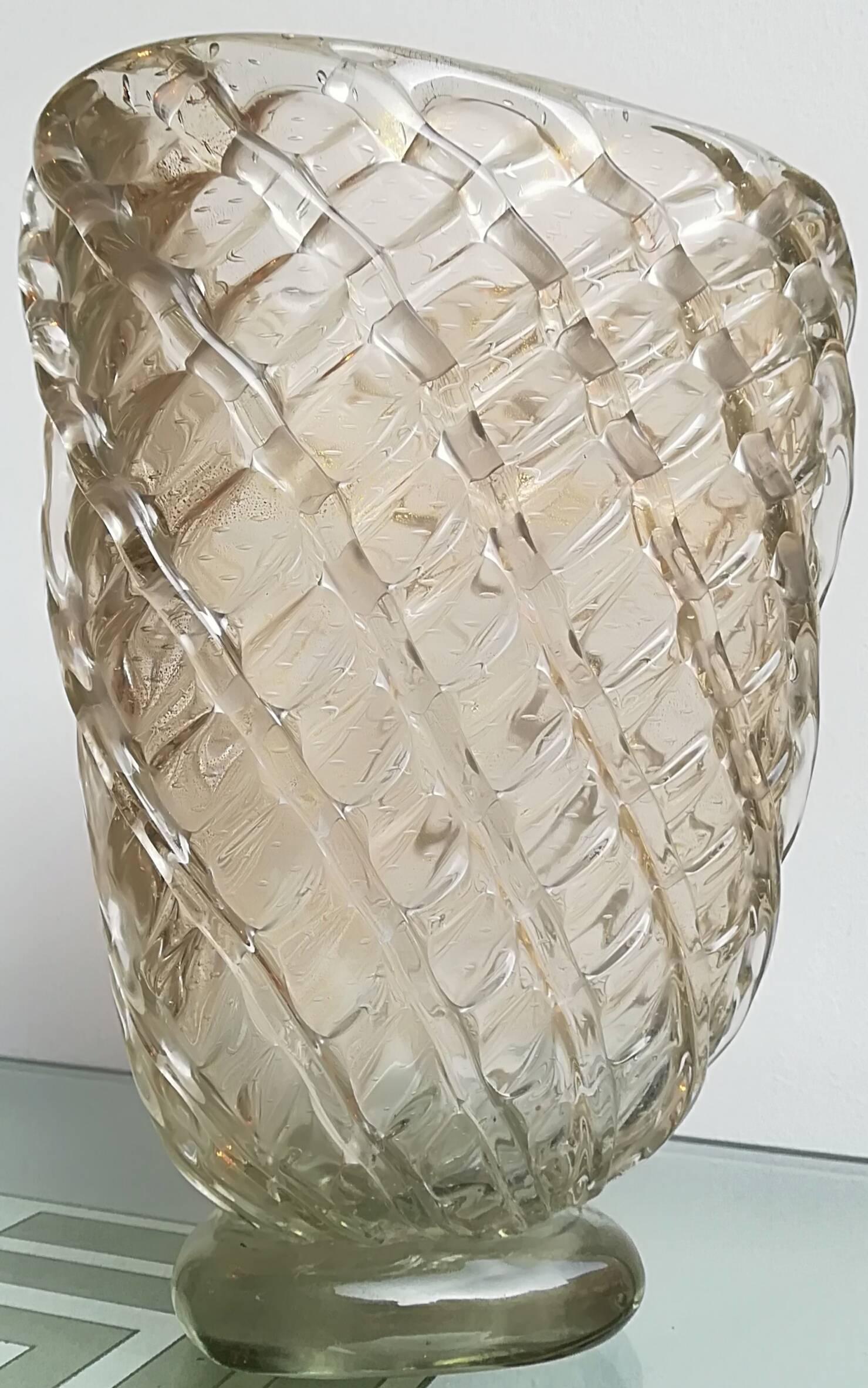 Mid-20th Century Barovier Midcentury Murano Glass and Gold Leaf Italian Vase, 1940 For Sale