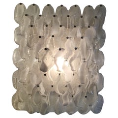 Mazzega Wall Light 1960, Murano Glass Iridescent White Transparent and Metal