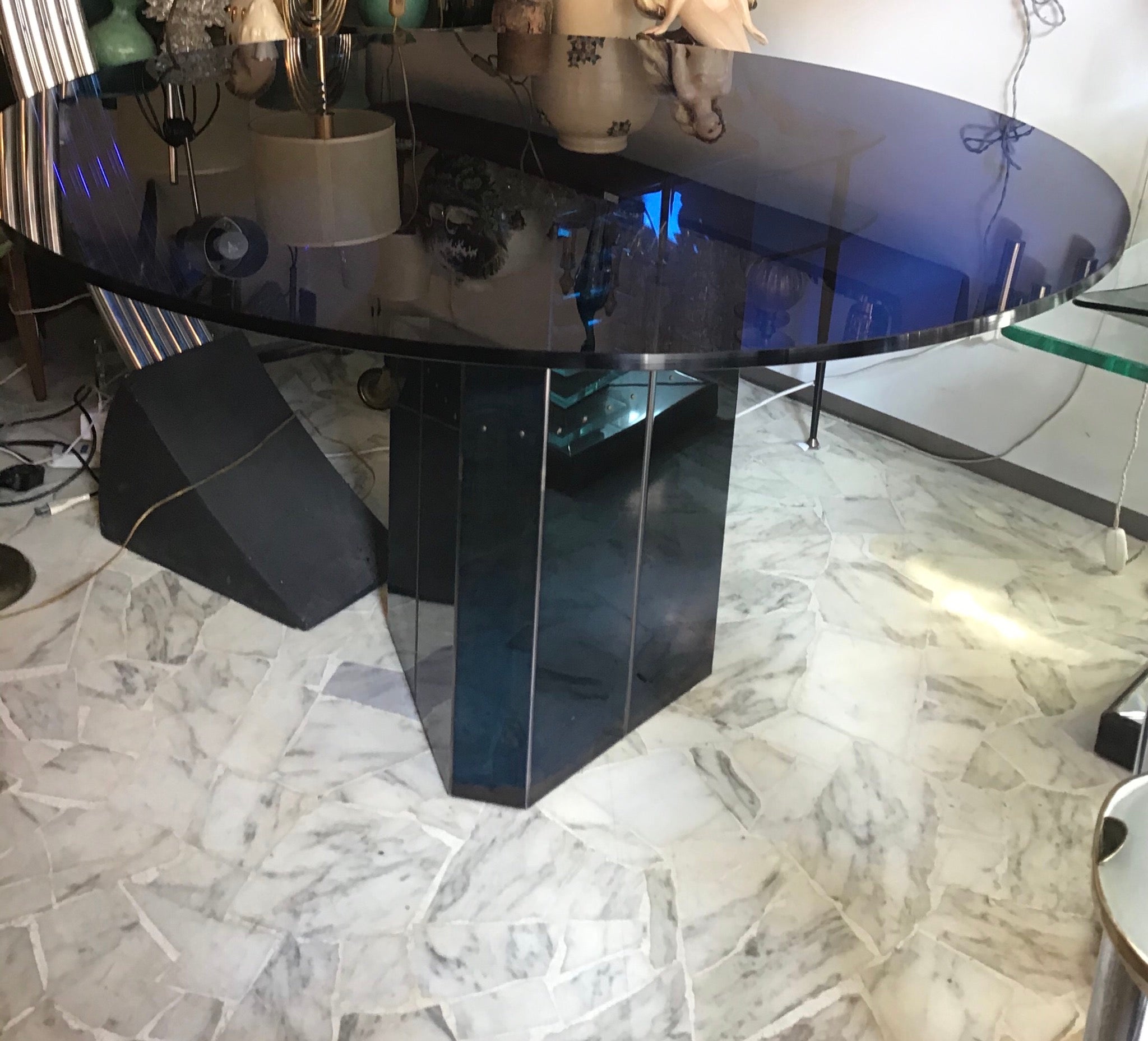 Afra e Tobia Scarpa “Polygono” Table Metal Glass by BeB, 1980, Italy For Sale