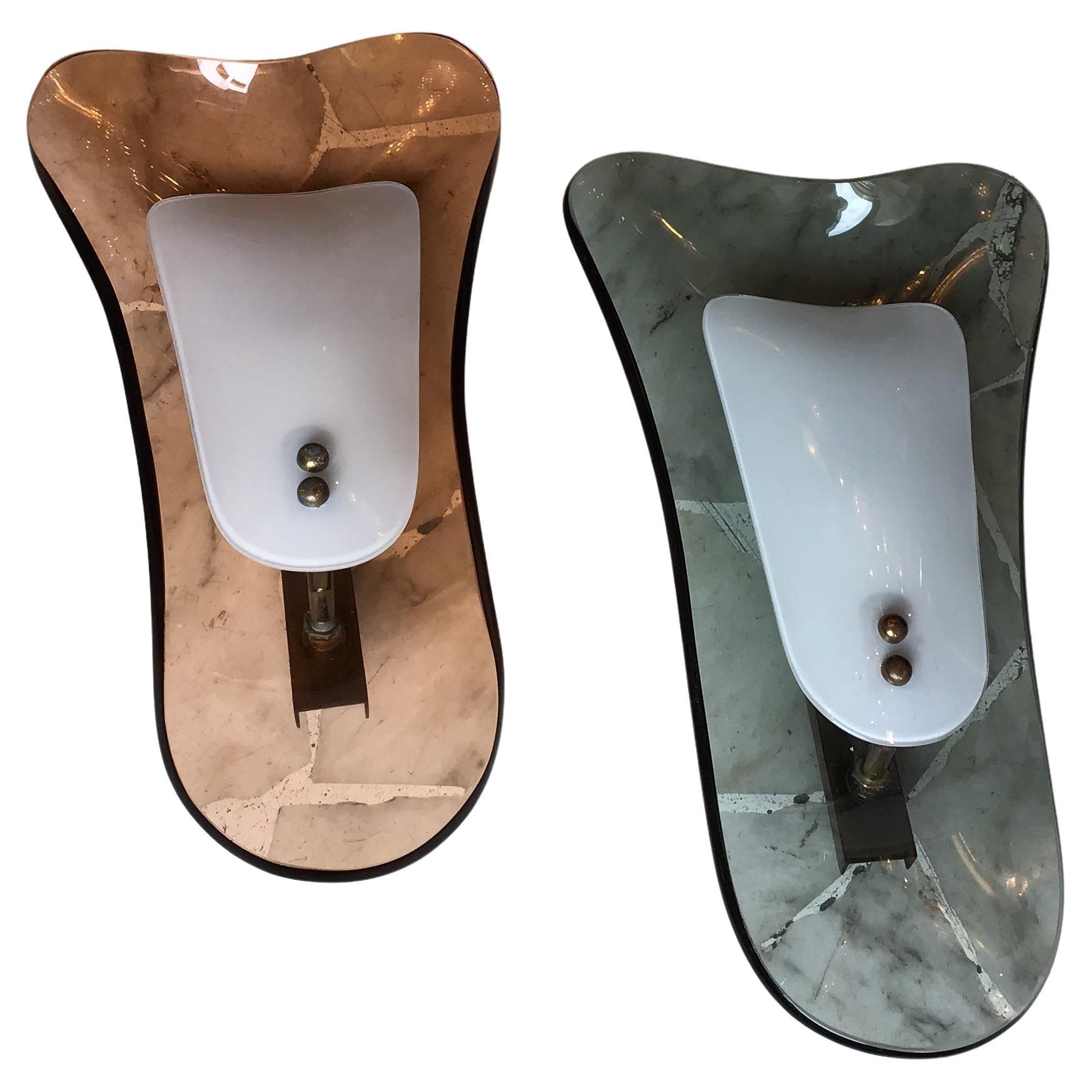 Fontana Arte Pink Emerald Green and Greynglass Italian Sconces, 1960 For Sale