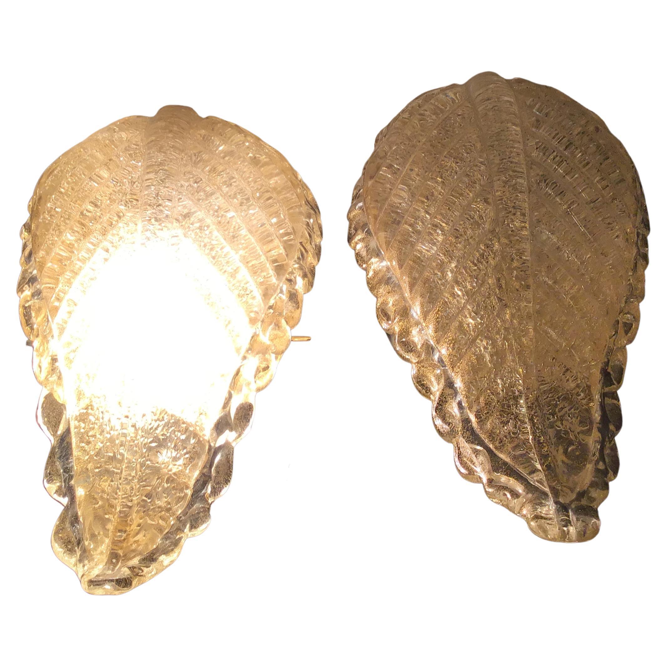 Seguso Sconces Brass Murano Glass Gold 1940 Italy For Sale