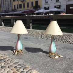 VENINI Paire de lampes de table en verre de Murano Inclusions d'or Laiton
