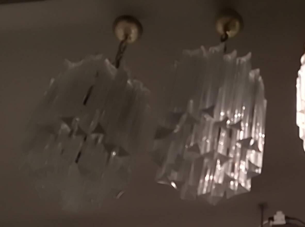 Mid-20th Century Chandeliers 1958 Irrident Transparent, Triedri Murano Glass Venini