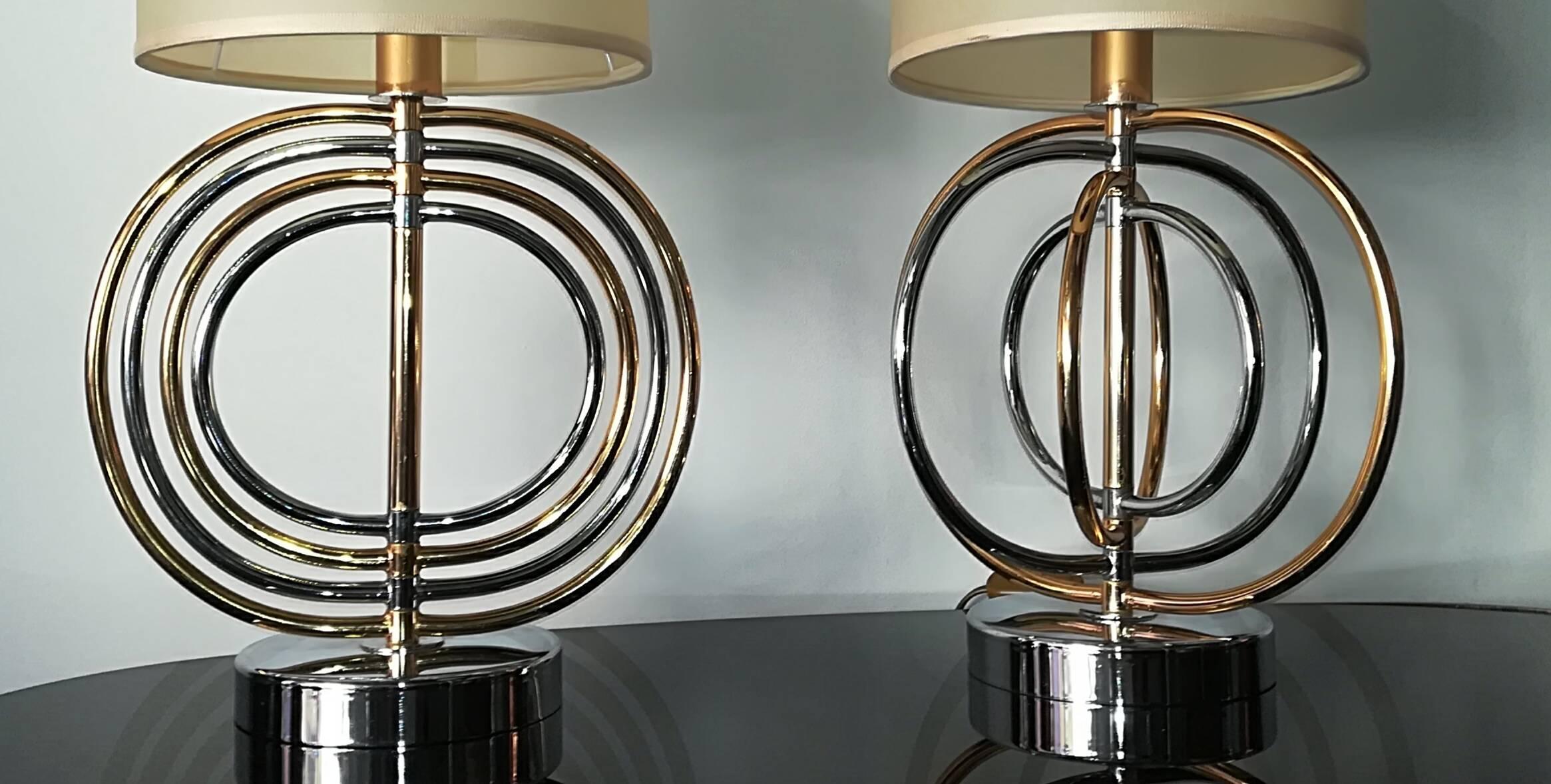 Other Pair of Brass and Gold Italian Table Lamps 1960. For Sale