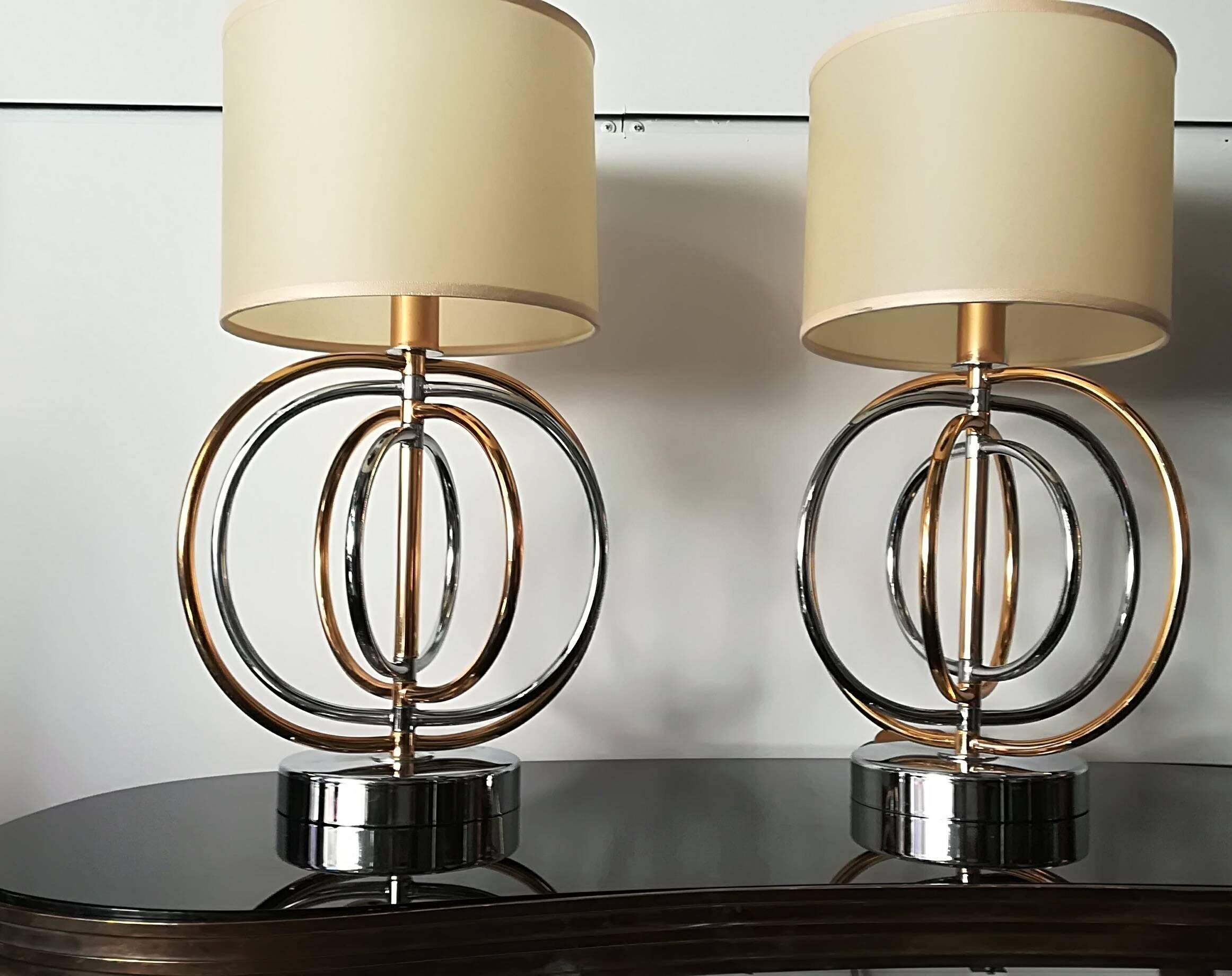 Pair of Brass and Gold Italian Table Lamps 1960. For Sale 1