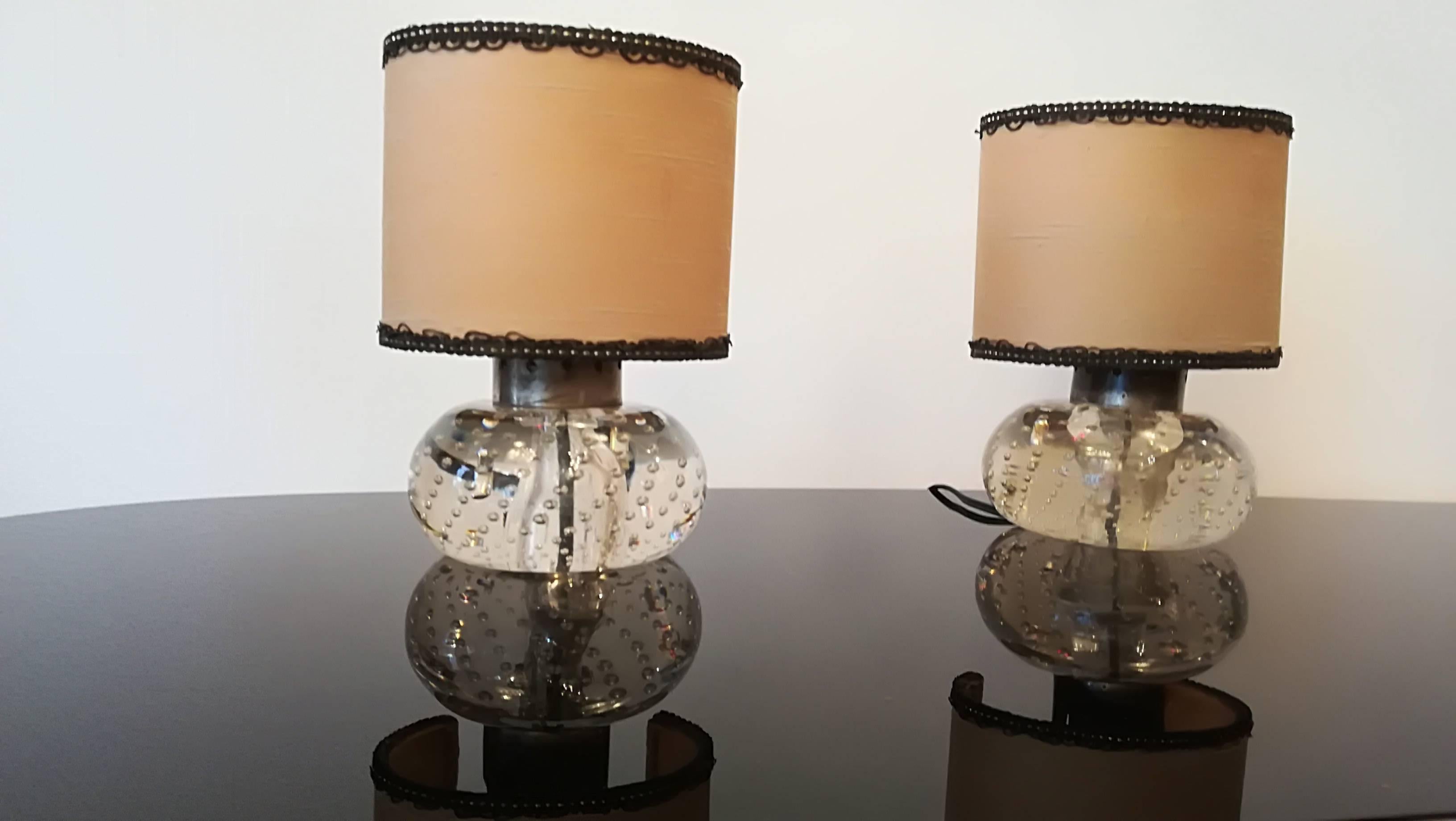 Pair of Barovier and Toso Murano Glass and Brass Italian Table Lamps, 1940 1