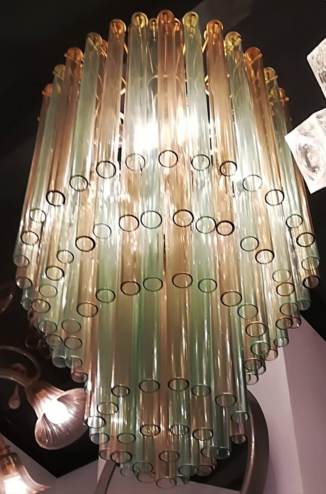 Italian Venini, 1955 Chandelier Murano Glass Ambra and Green