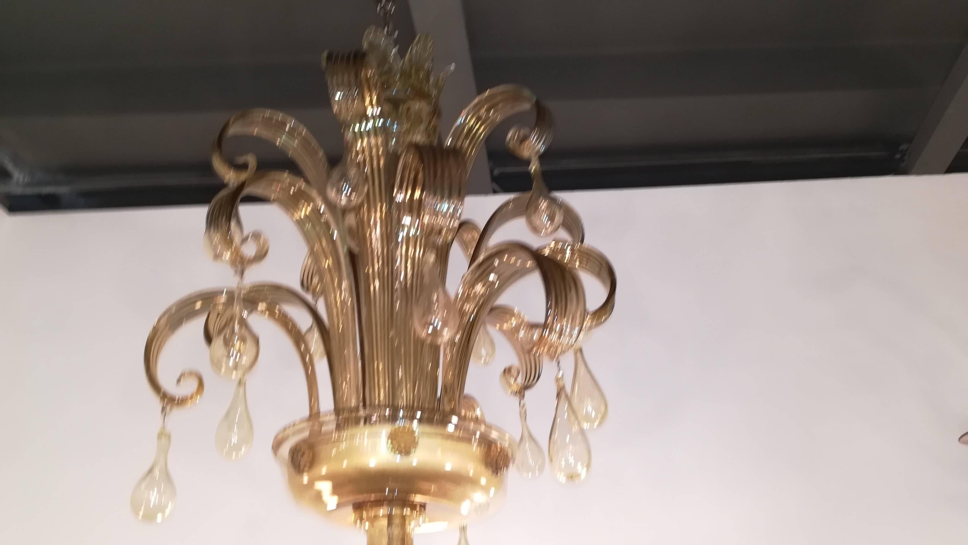 Lustre Venini 1940 en verre de Murano à 12 éclairages Excellent état - En vente à Milano, IT