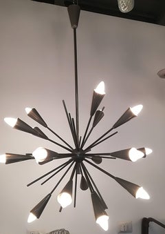 Stilnovo 18 Lights Sputnik Mid-Century Modern Brass Italian Chandelier, 1950