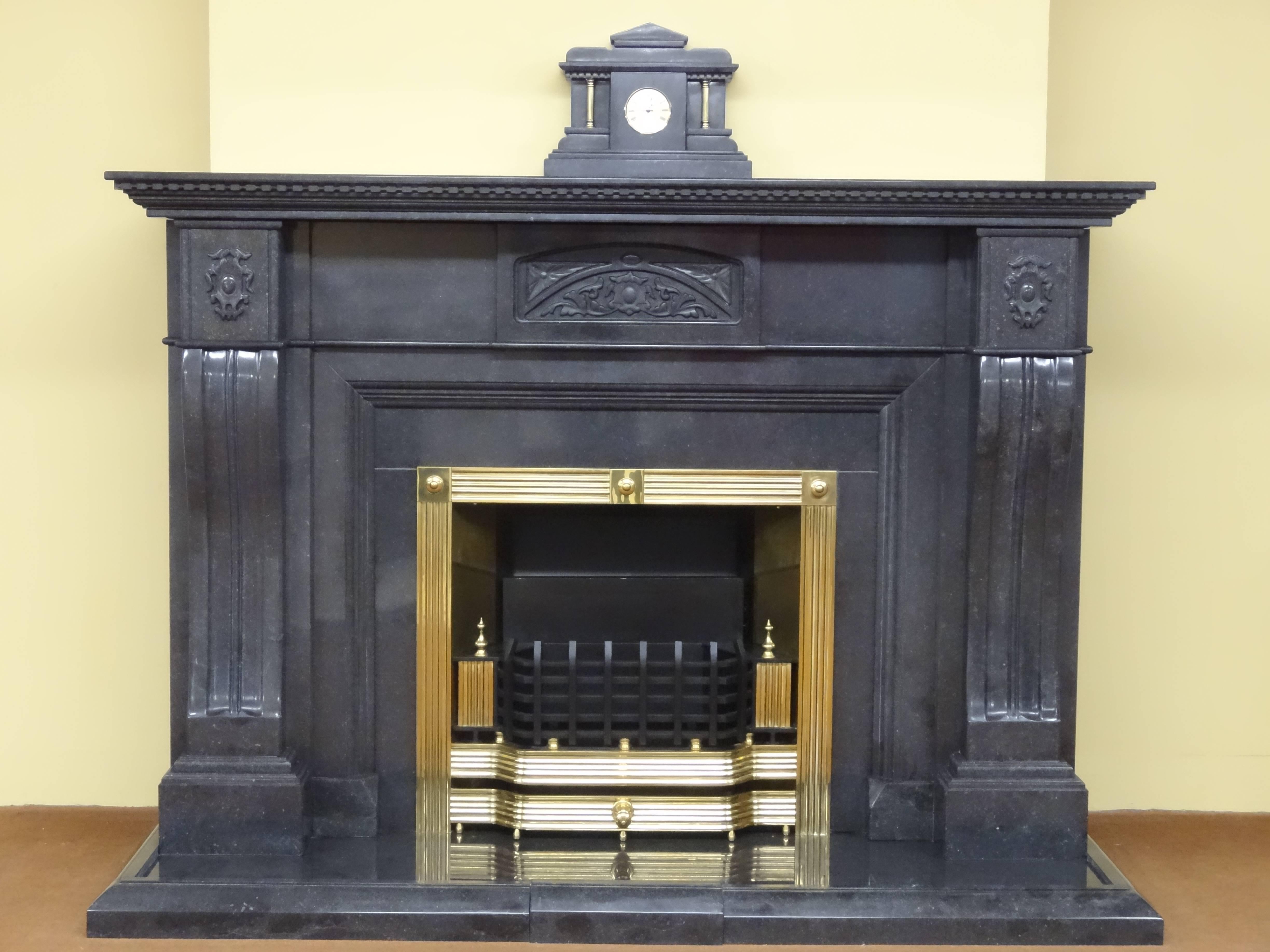 Carved Marble Wrap Around Chimney Breast Fireplace with Brass Register Grate In Excellent Condition For Sale In Lurgan, Northern Ireland