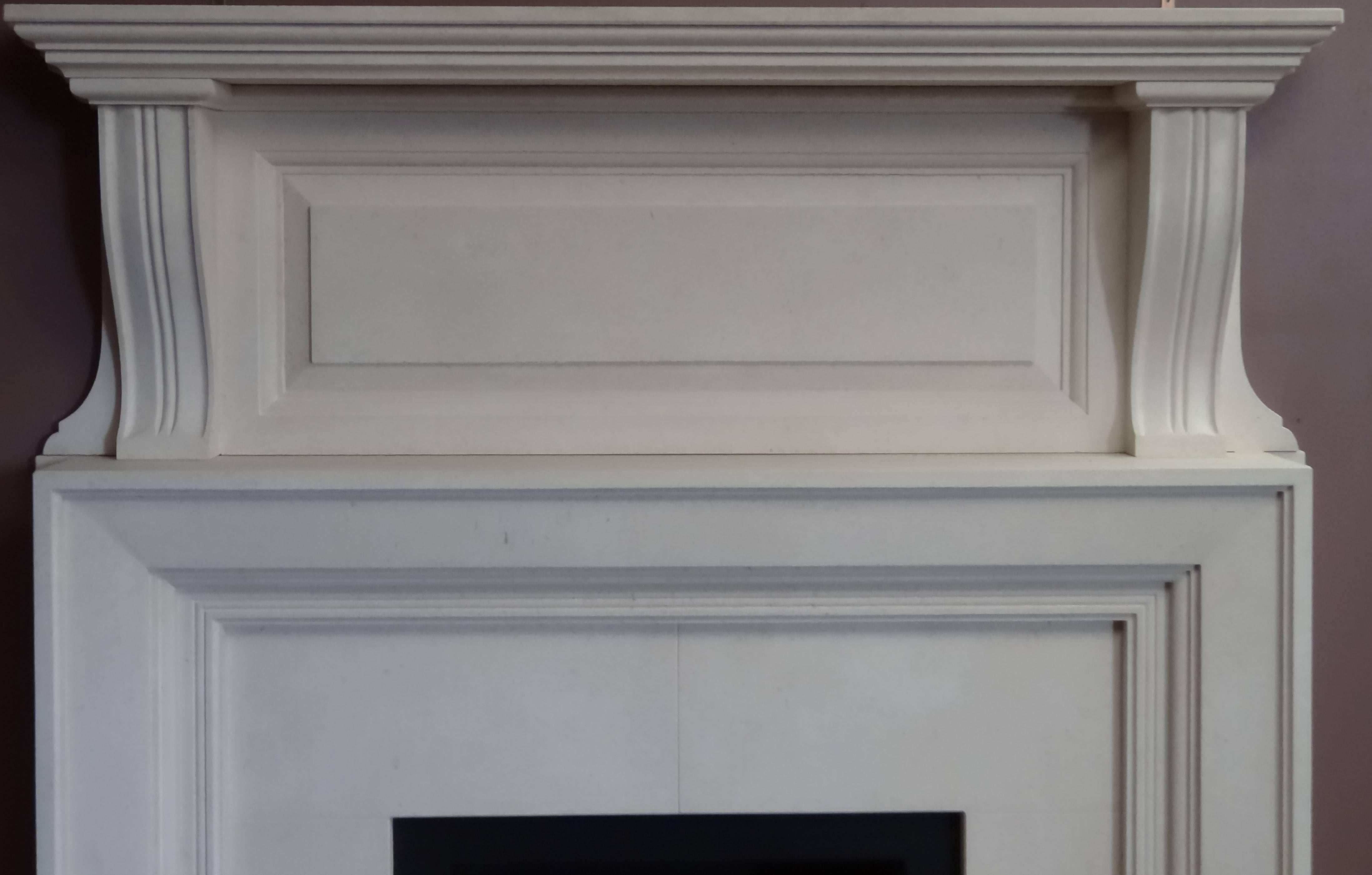 Great Britain (UK) Irish Edwardian Style Limestone Fireplace with Black Metal Frame and Fire Basket For Sale