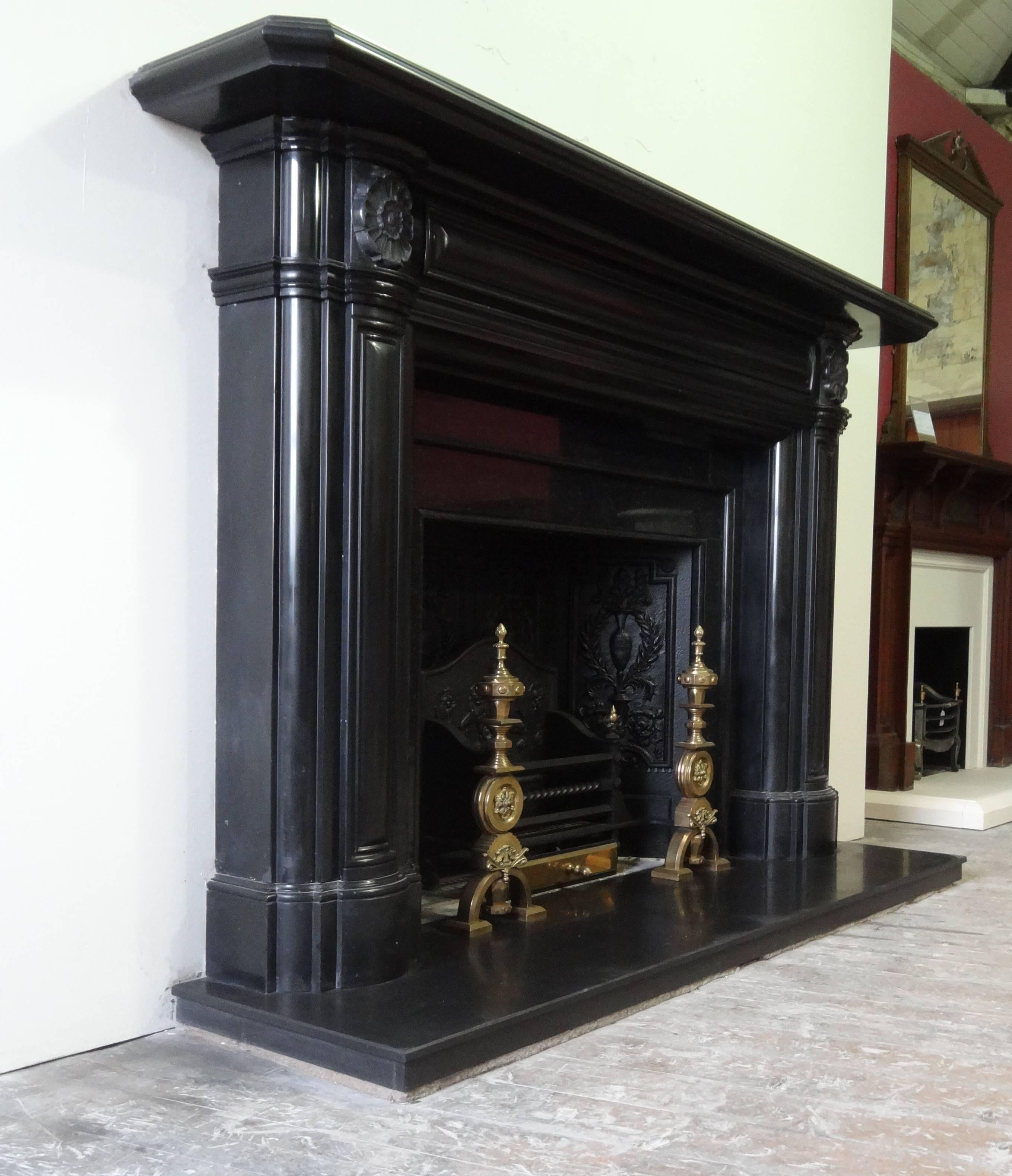 Great Britain (UK) 19th Century Victorian Carved Irish Black Marble Fire Surround For Sale