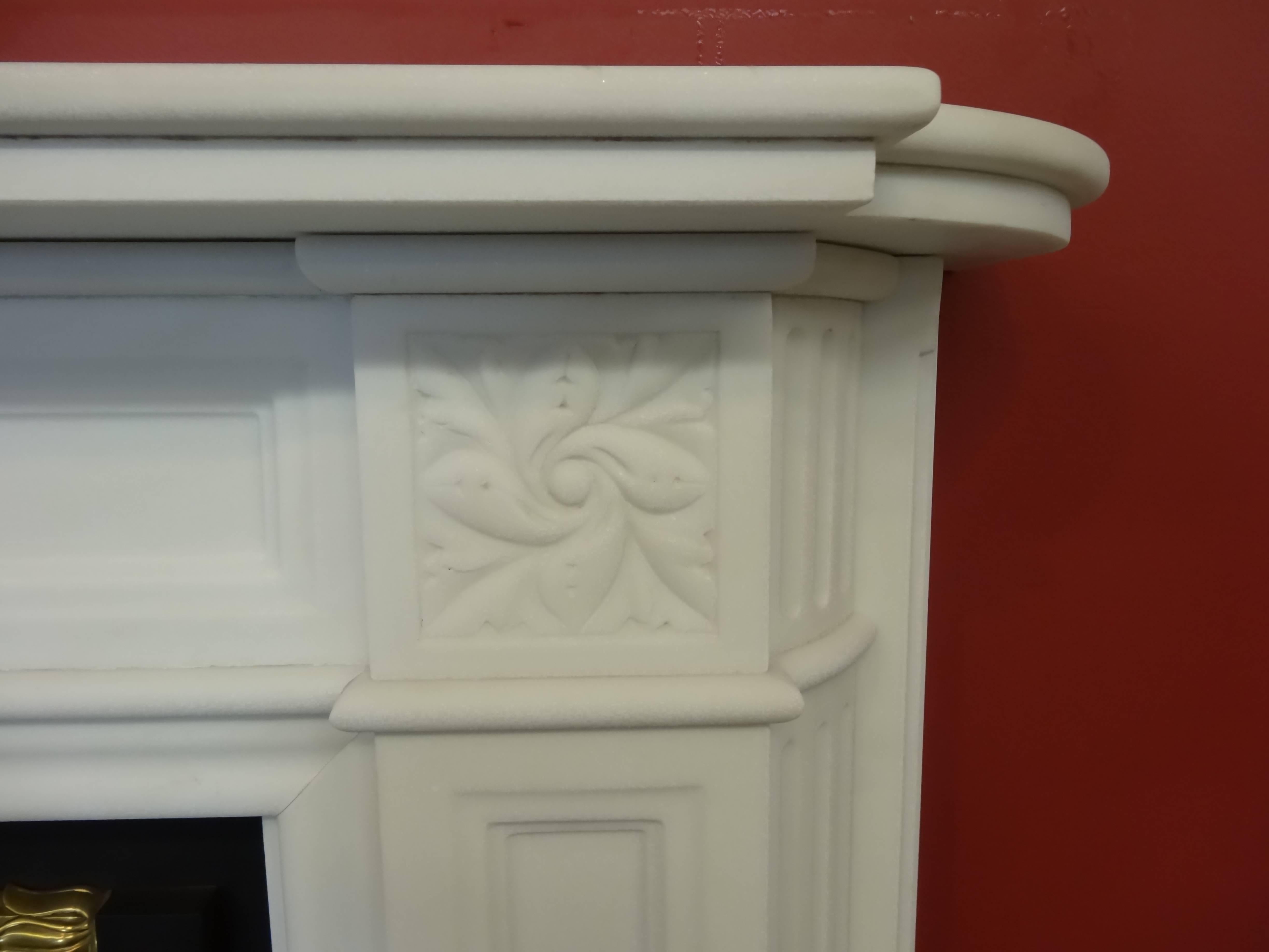 Mid-20th Century Victorian Style Carved White Marble Fireplace with Antique Victorian Fire Grate For Sale