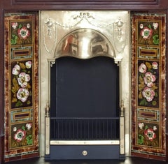Edwardian Mahogany Fire Surround with Mirror Brass Insert and Tile Side Panels
