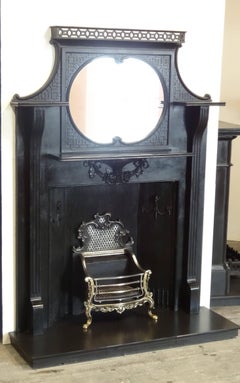 Early 20th Century Edwardian Cast Iron Fire Surround with Integral Overmantel