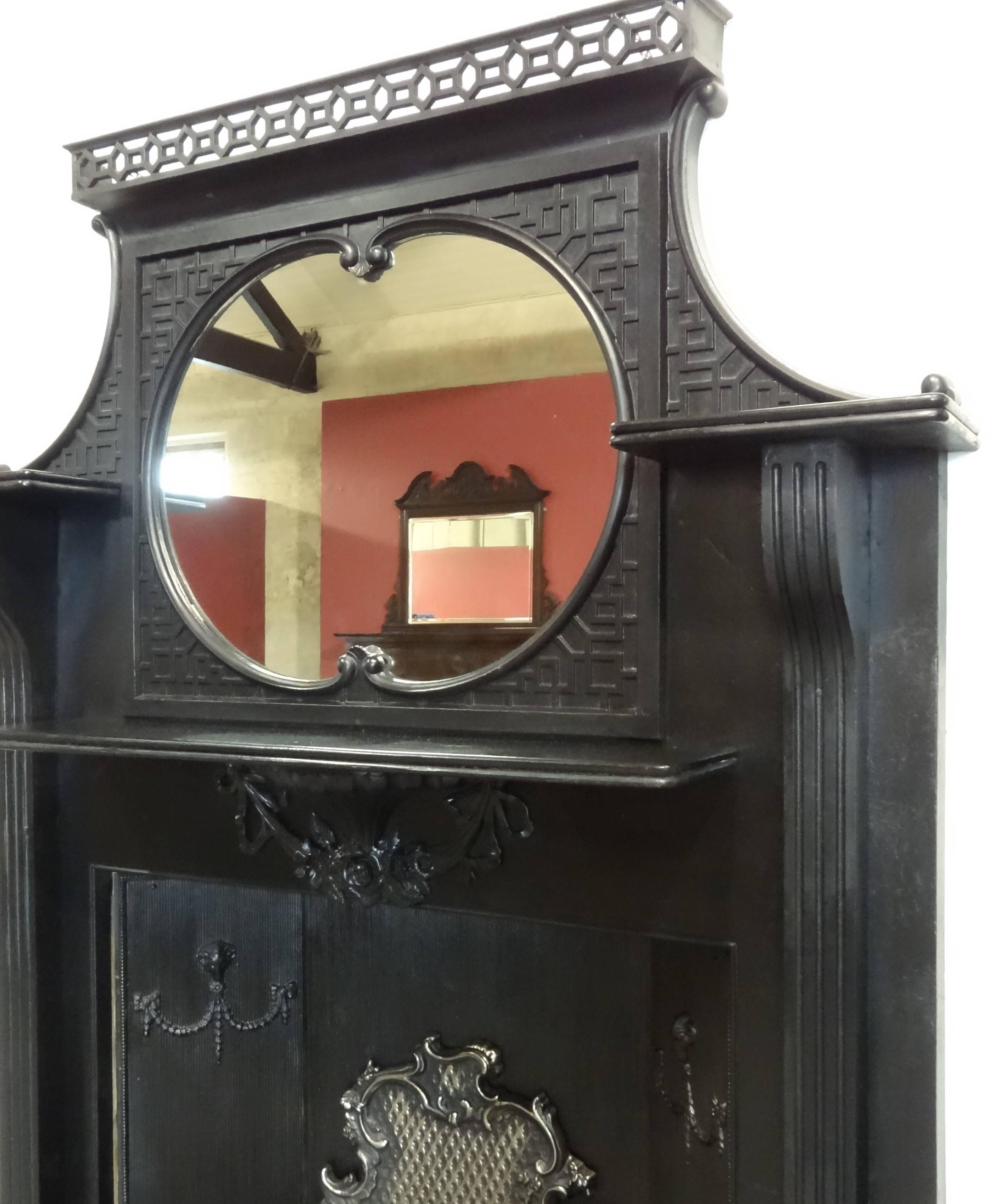 Early 20th Century Edwardian Cast Iron Fire Surround with Integral Overmantel For Sale 2