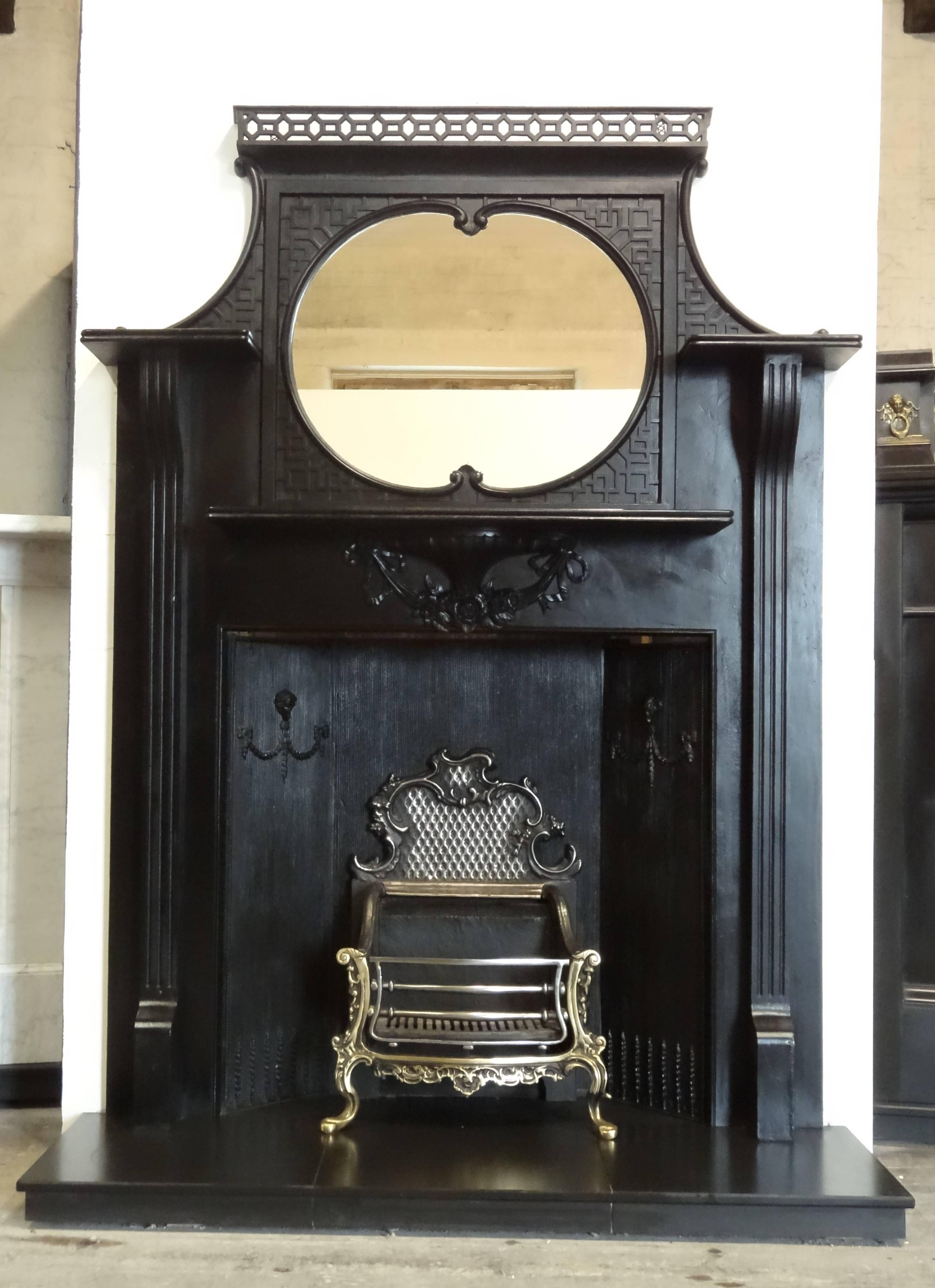 Early 20th Century Edwardian Cast Iron Fire Surround with Integral Overmantel For Sale 6