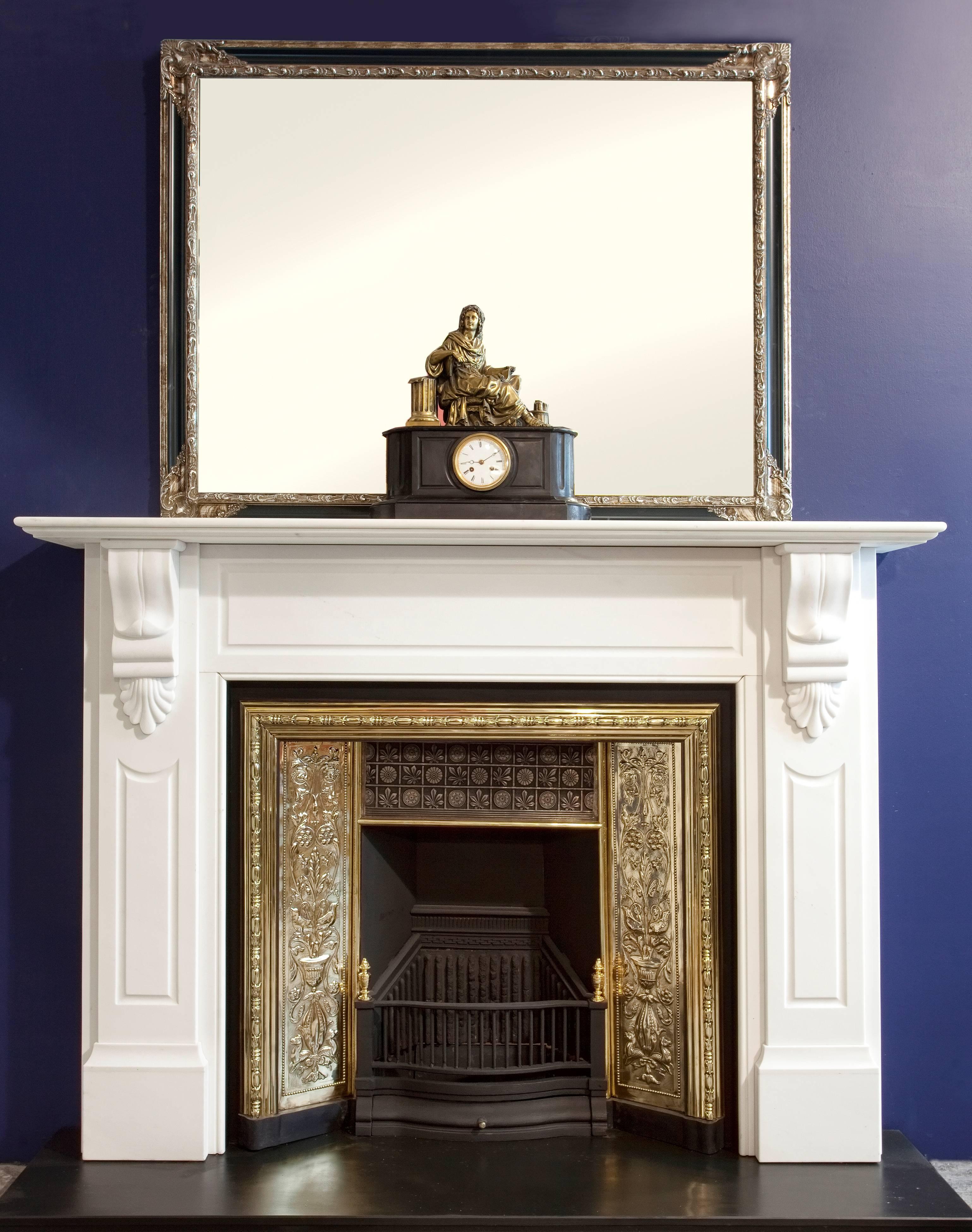 20th Century Victorian White Fire Surround with 19th Century Brass Fire Grate For Sale 5