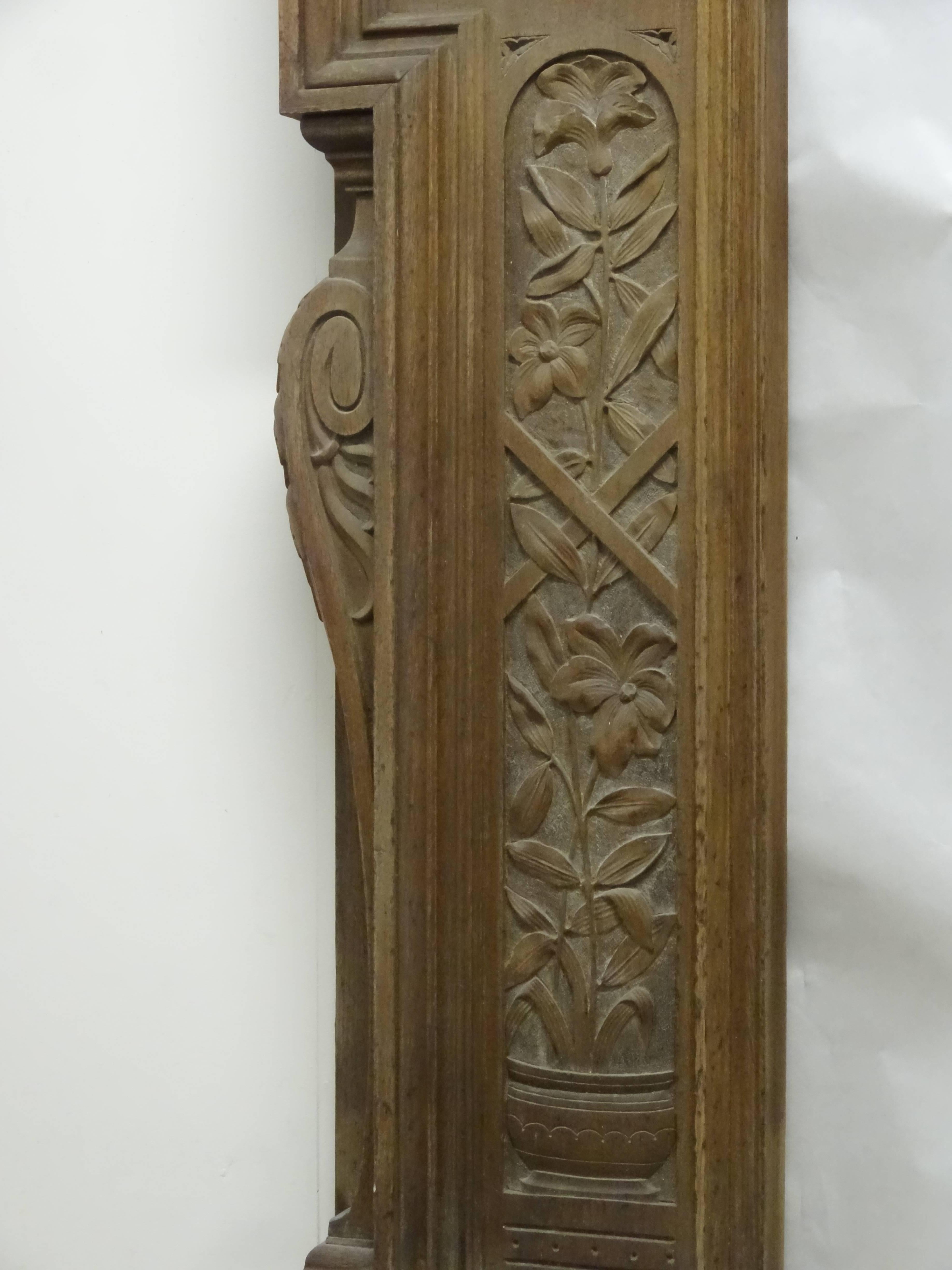 19th Century Victorian Stripped Walnut Fire Surround with Carved Sun God For Sale 1