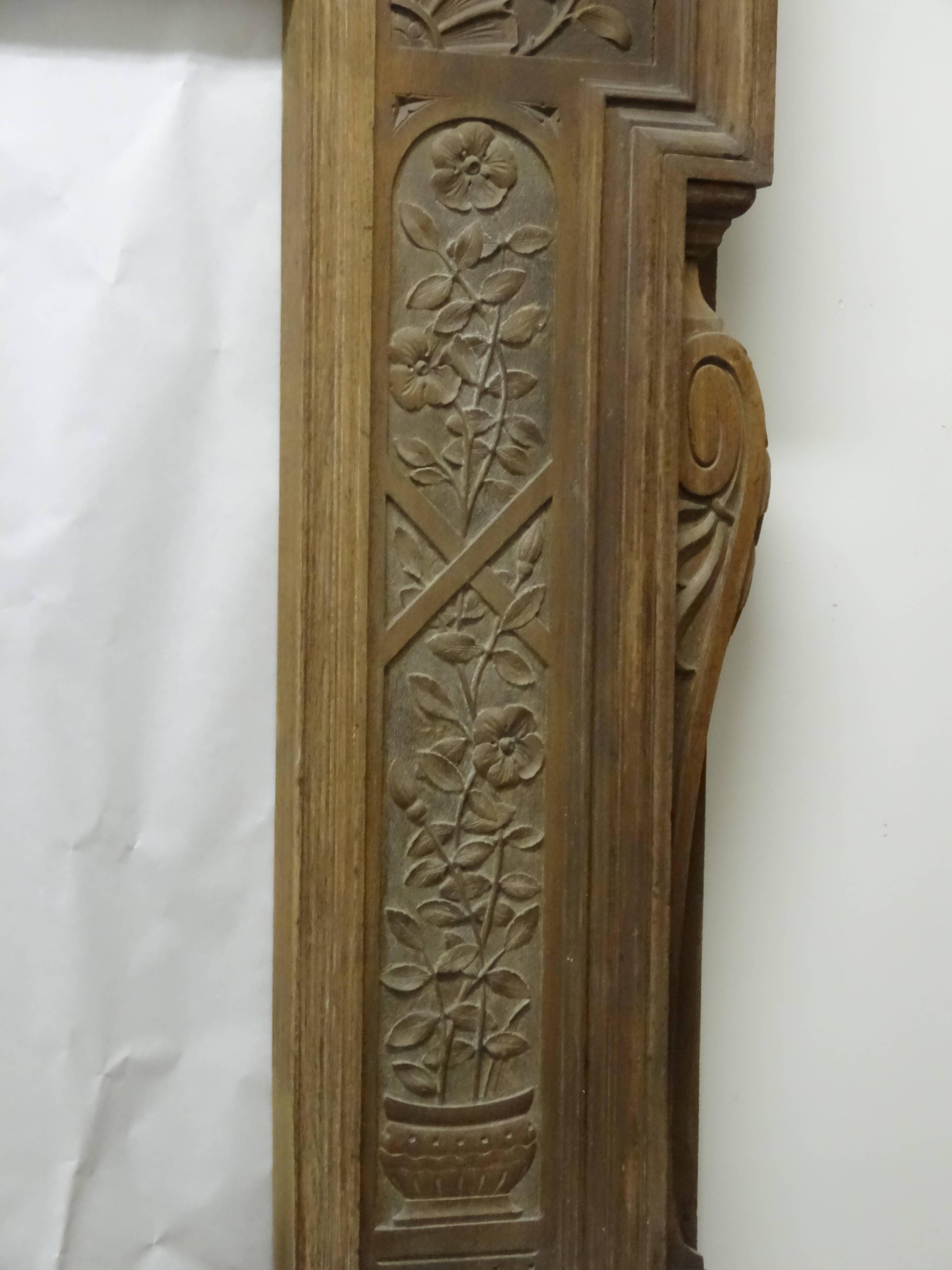19th Century Victorian Stripped Walnut Fire Surround with Carved Sun God For Sale 2