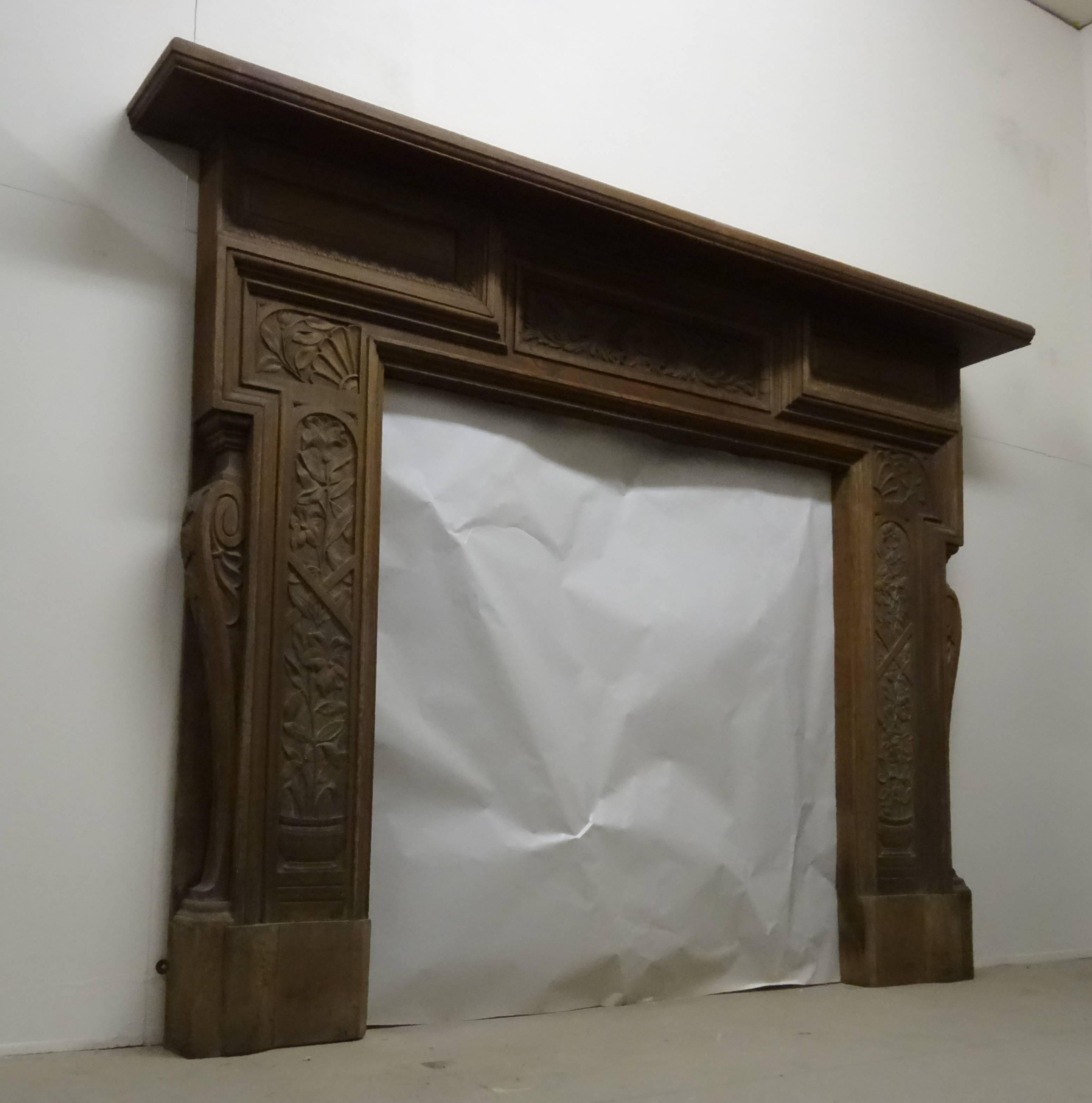 Northern Irish 19th Century Victorian Stripped Walnut Fire Surround with Carved Sun God For Sale
