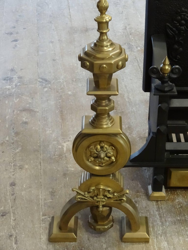 19th Century Victorian Cast Iron and Brass Dog Grate Fire Basket For